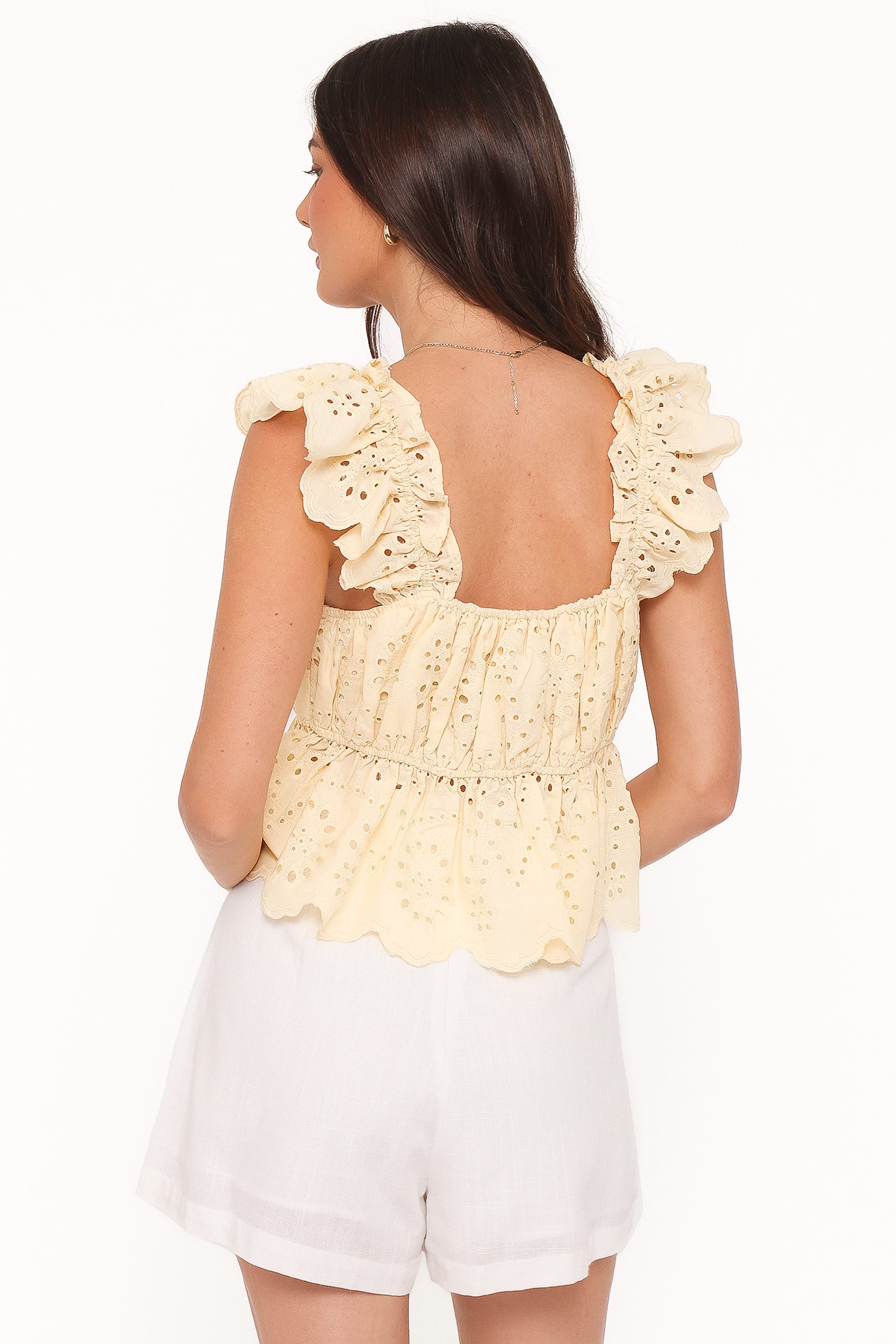 Regina Eyelet Ruffle Top - Butter Yellow