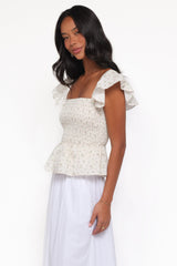 Remira Smocked Ruffle Top - White Betty