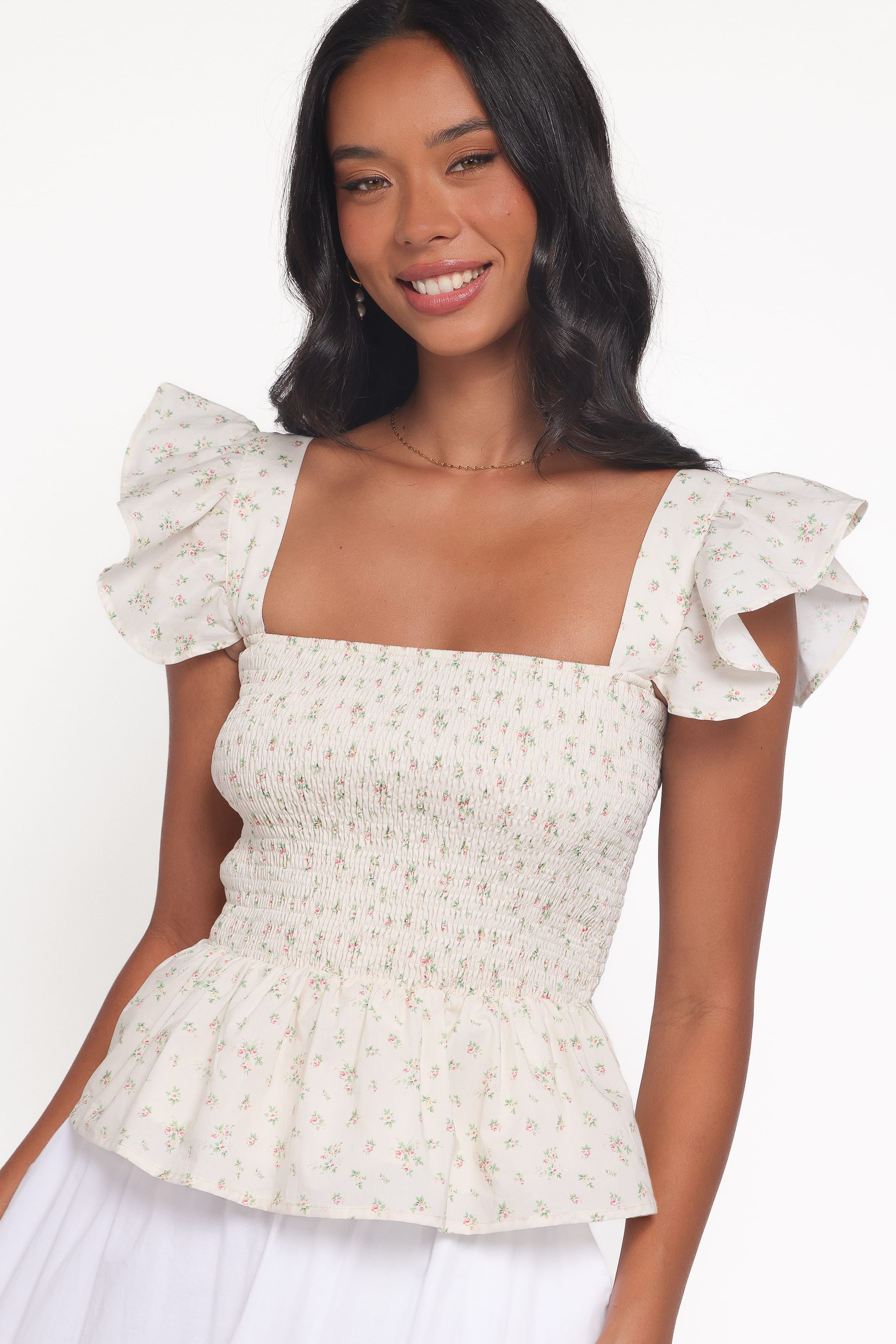Remira Smocked Ruffle Top - White Betty