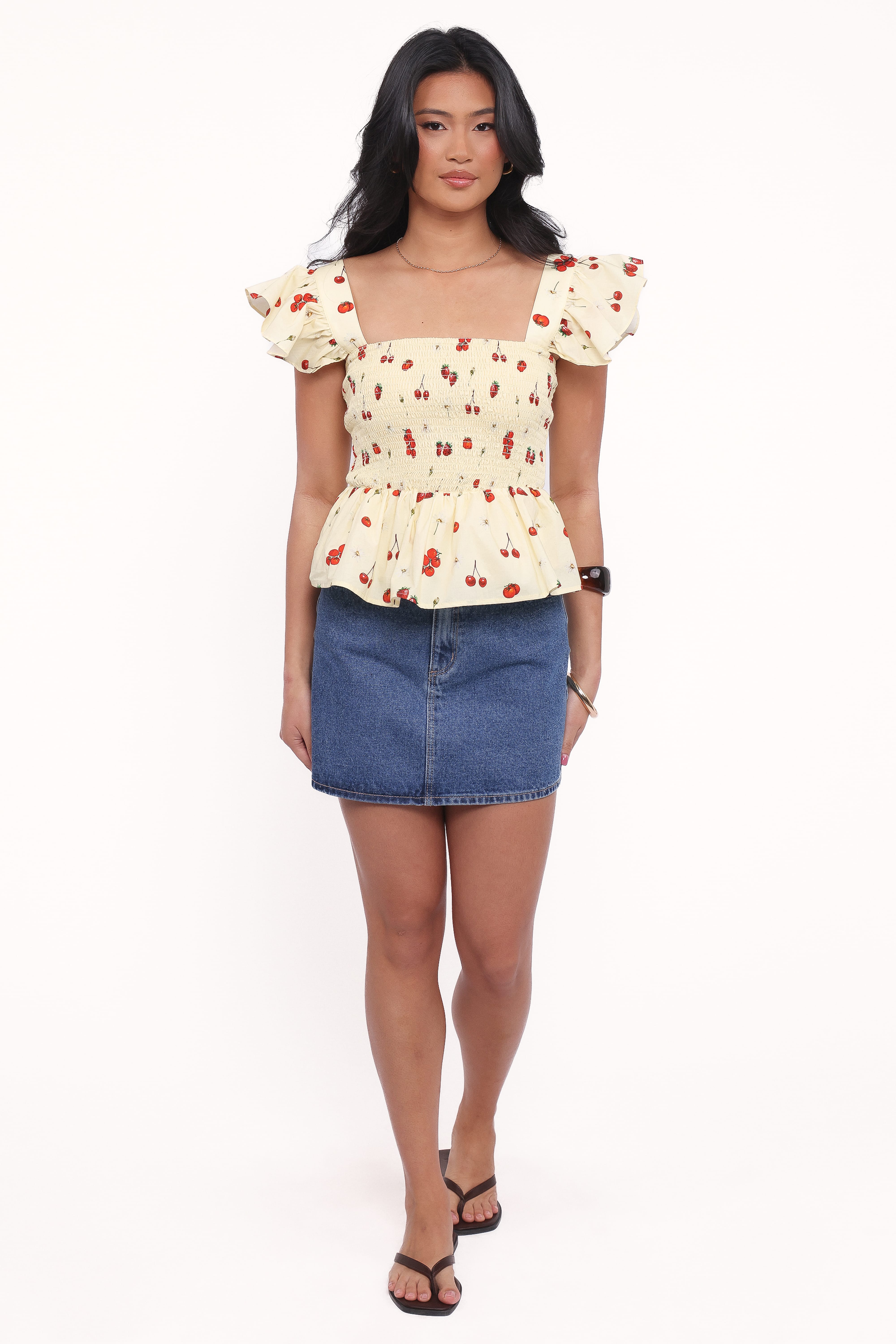 Remira Smocked Ruffle Top - Yellow Cherry