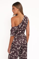 Romola Off Shoulder Top - Brown Cream Floral