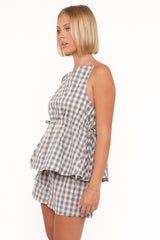 Rory Top - Slate Blue Gingham