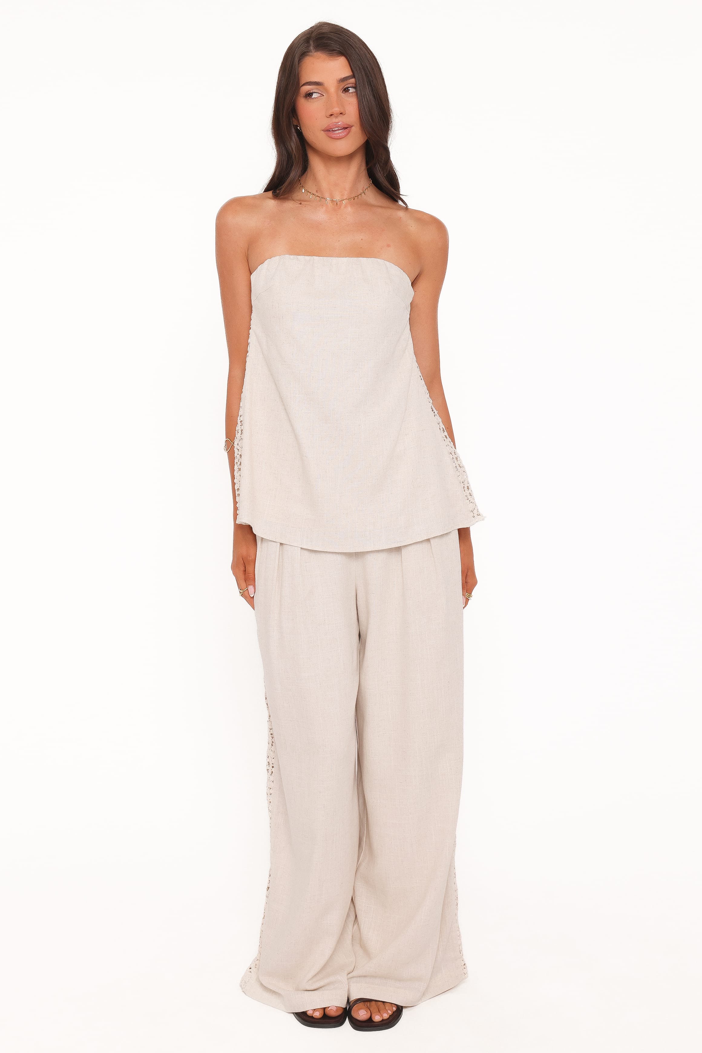 Rosemarie Strapless Top - Beige Lace