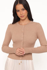 Searie Ribbed Cardigan Top - Warm Sand