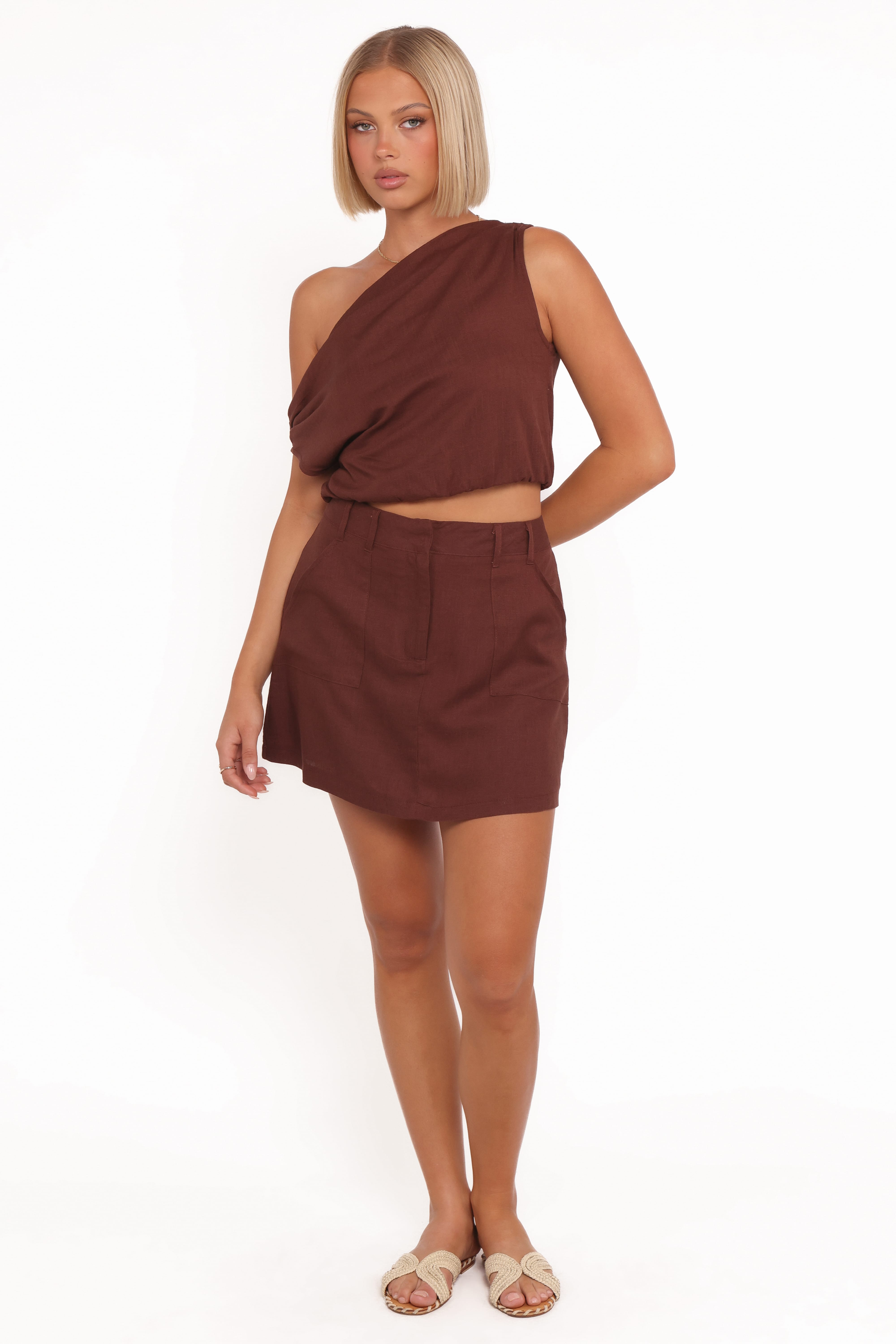 Shaw Off Shoulder Top - Chocolate Brown