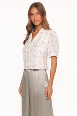 Steele Button Front Top - White Vintage Floral