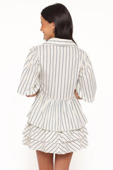 Thomas Short Sleeve Peplum Top - Yellow/Blue Stripe