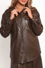 Trevira Faux Leather Shirt - Brown