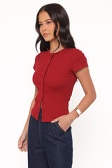 Tylarah Short Sleeve Cardigan Top - Red