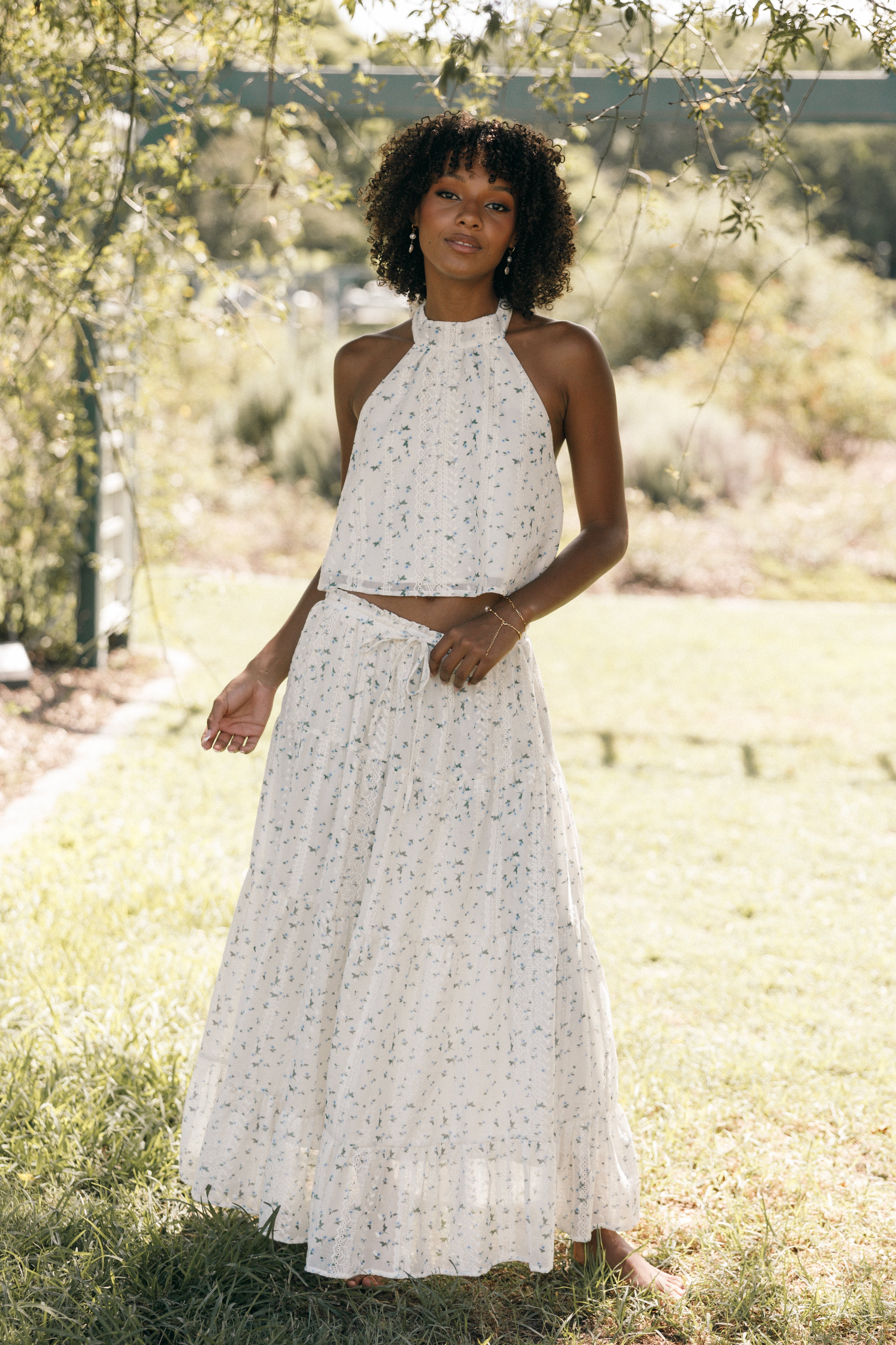 Willa Halterneck Top - Blue Floral