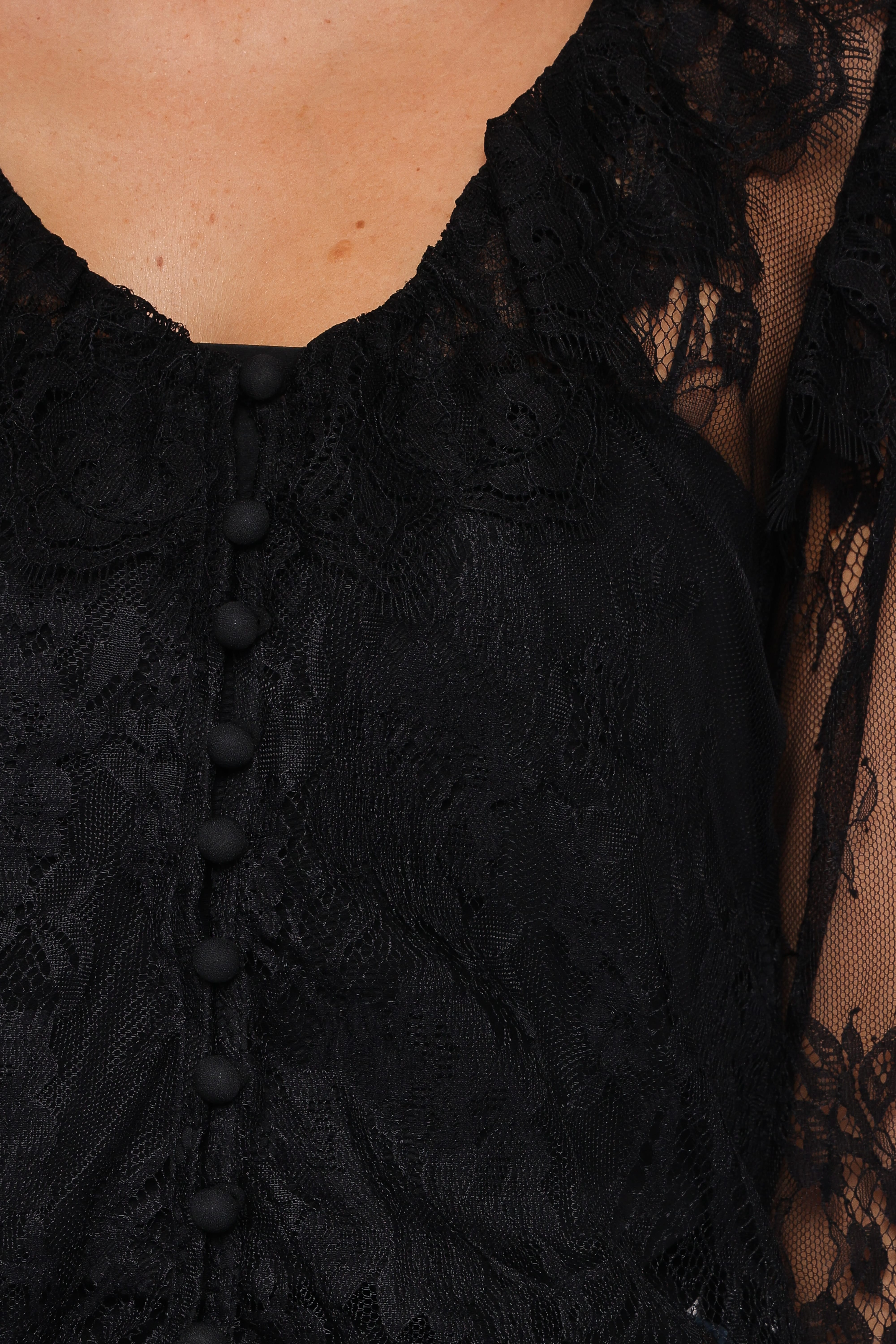 Yeva Lace Button Up Blouse - Black