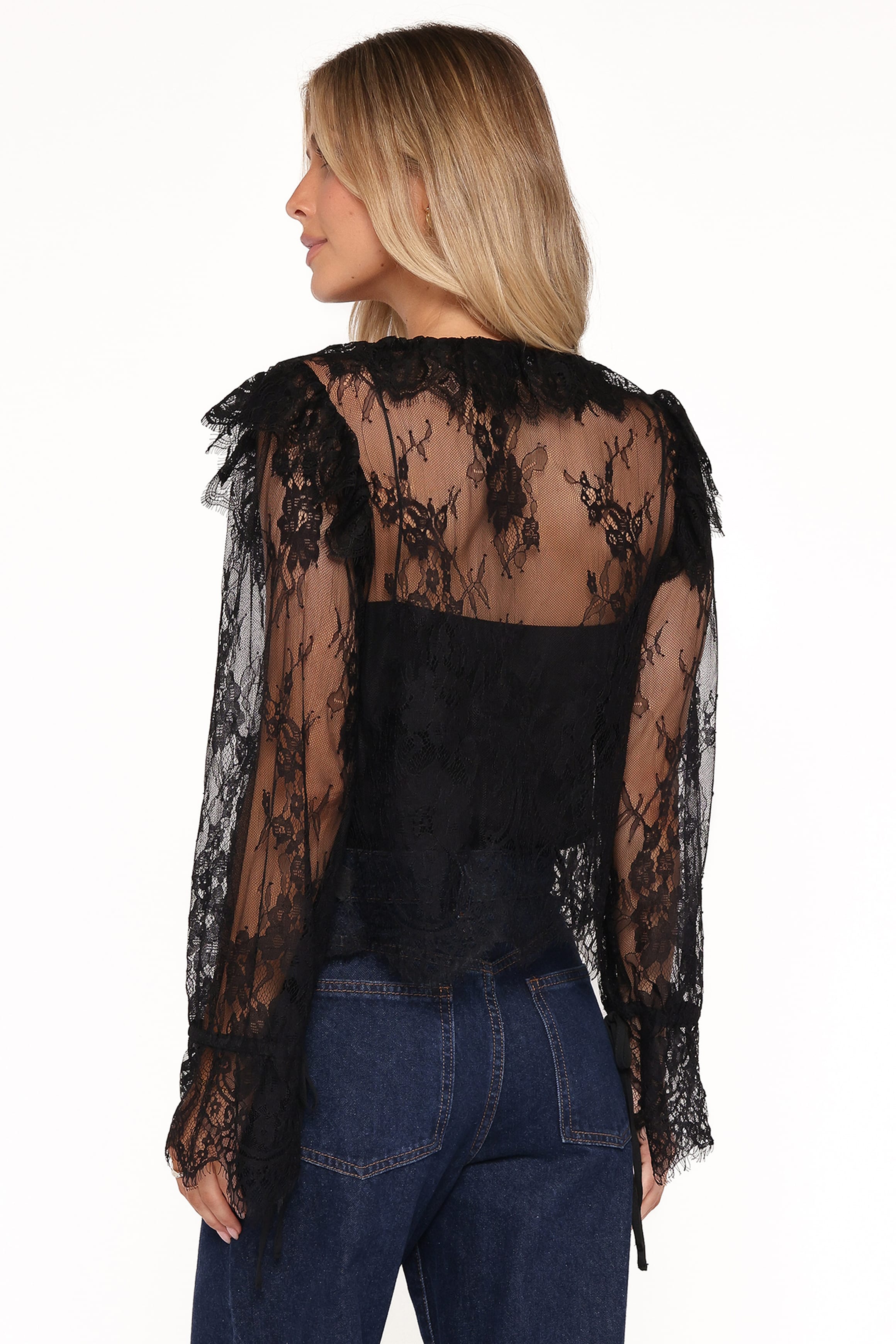 Yeva Lace Button Up Blouse - Black