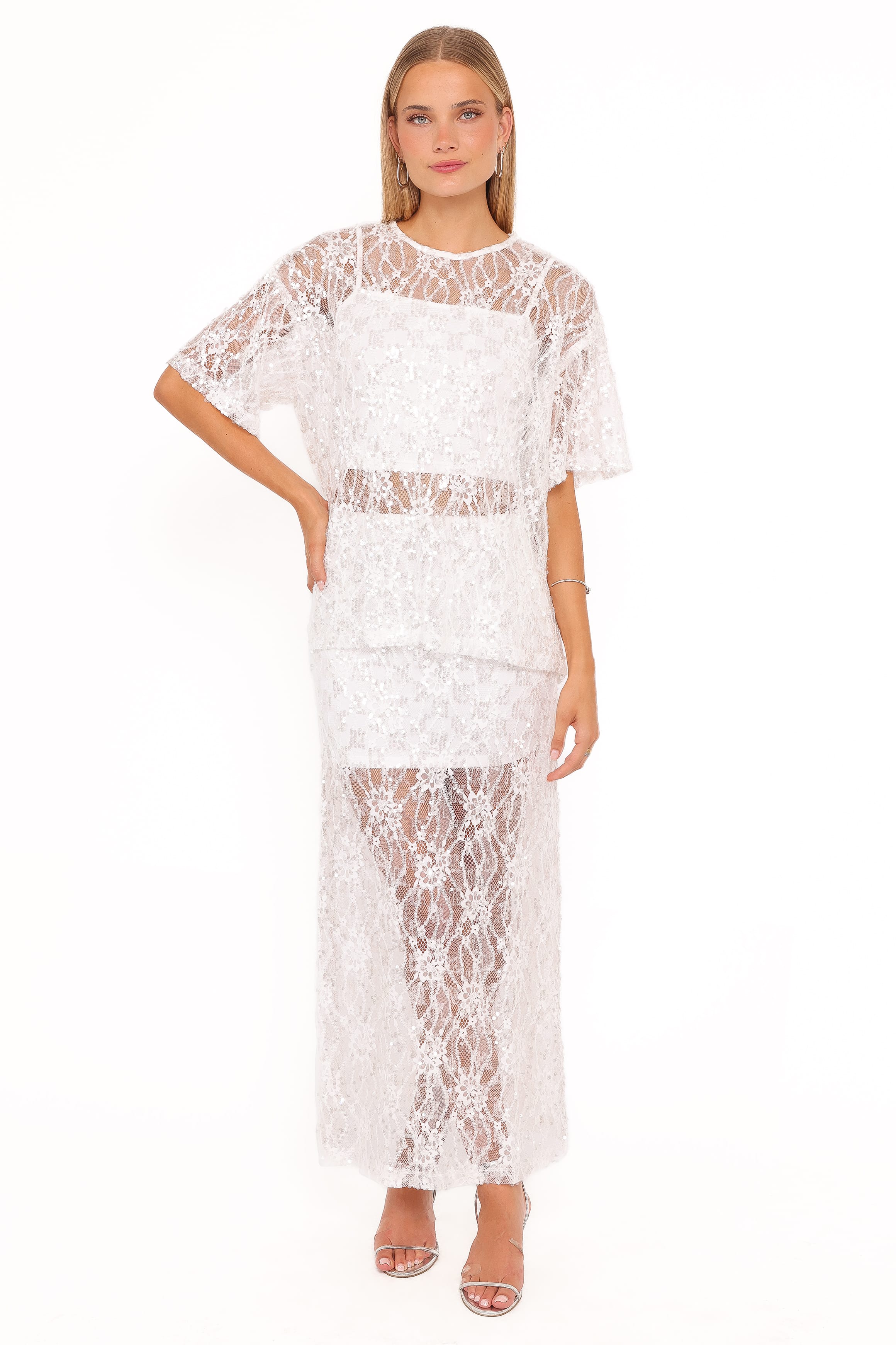Yonder Sheer Lace Tee Top - White