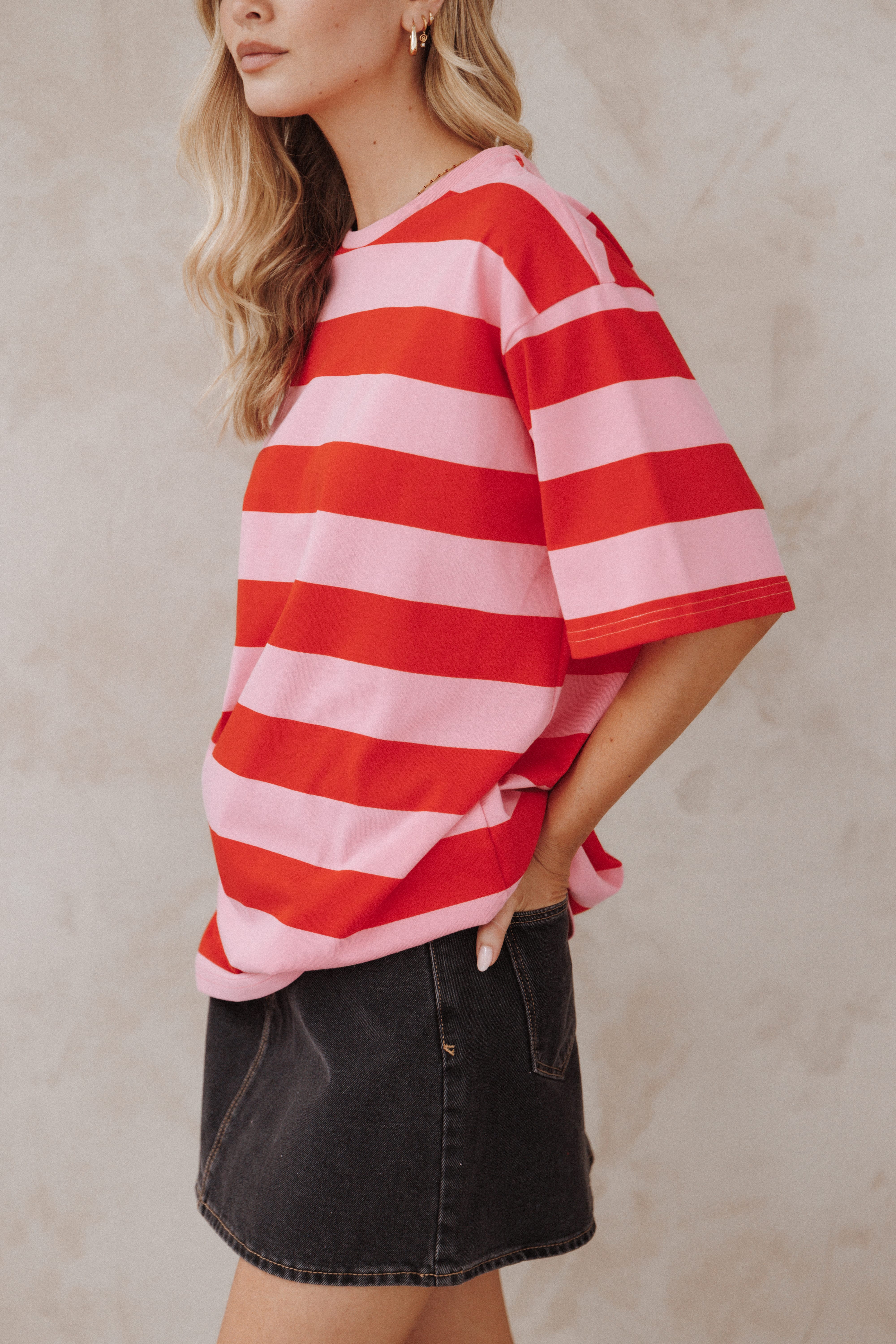 Zestora Tee - Red Pink Stripe