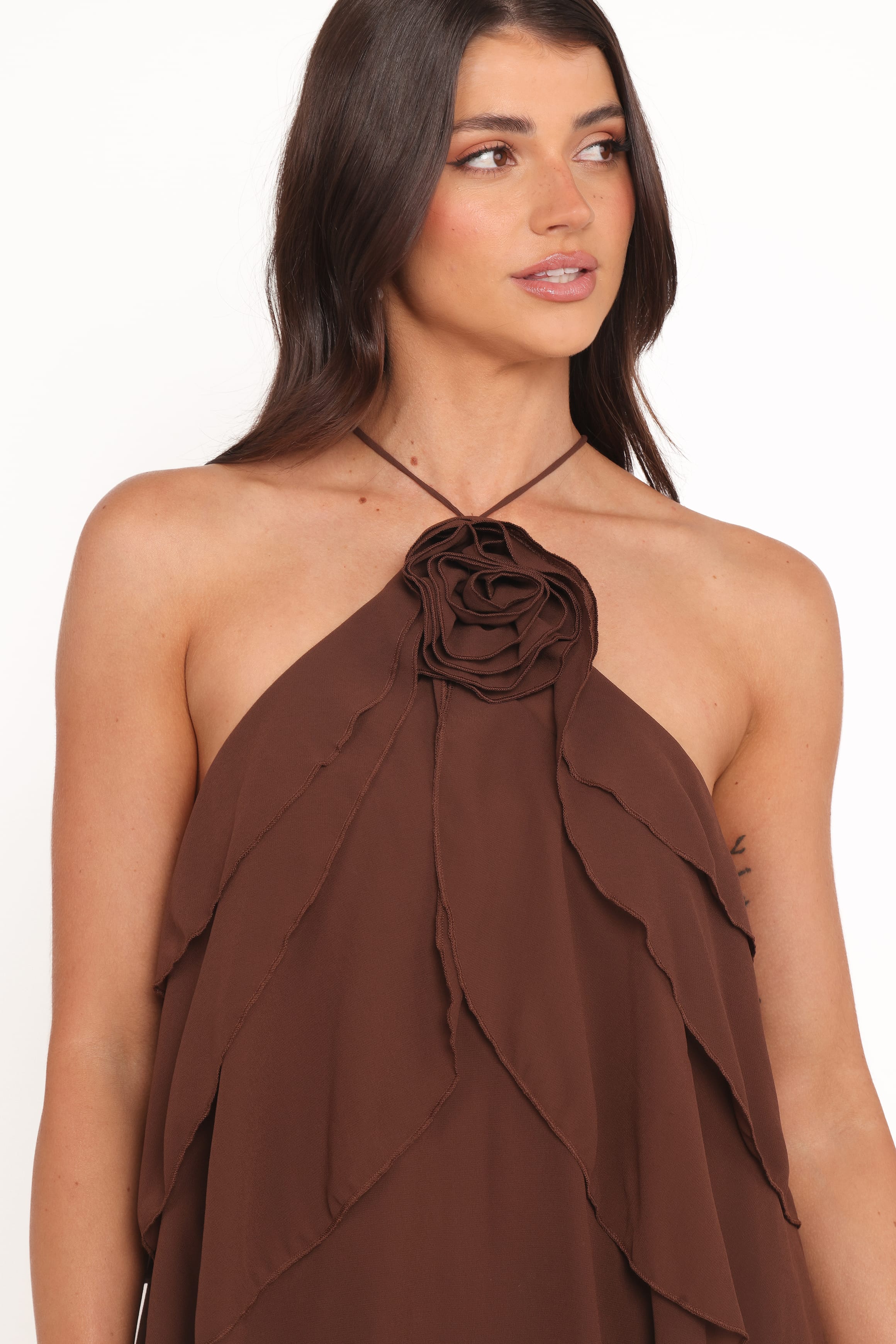 Zorina Halter Neck Chiffon Top - Brown