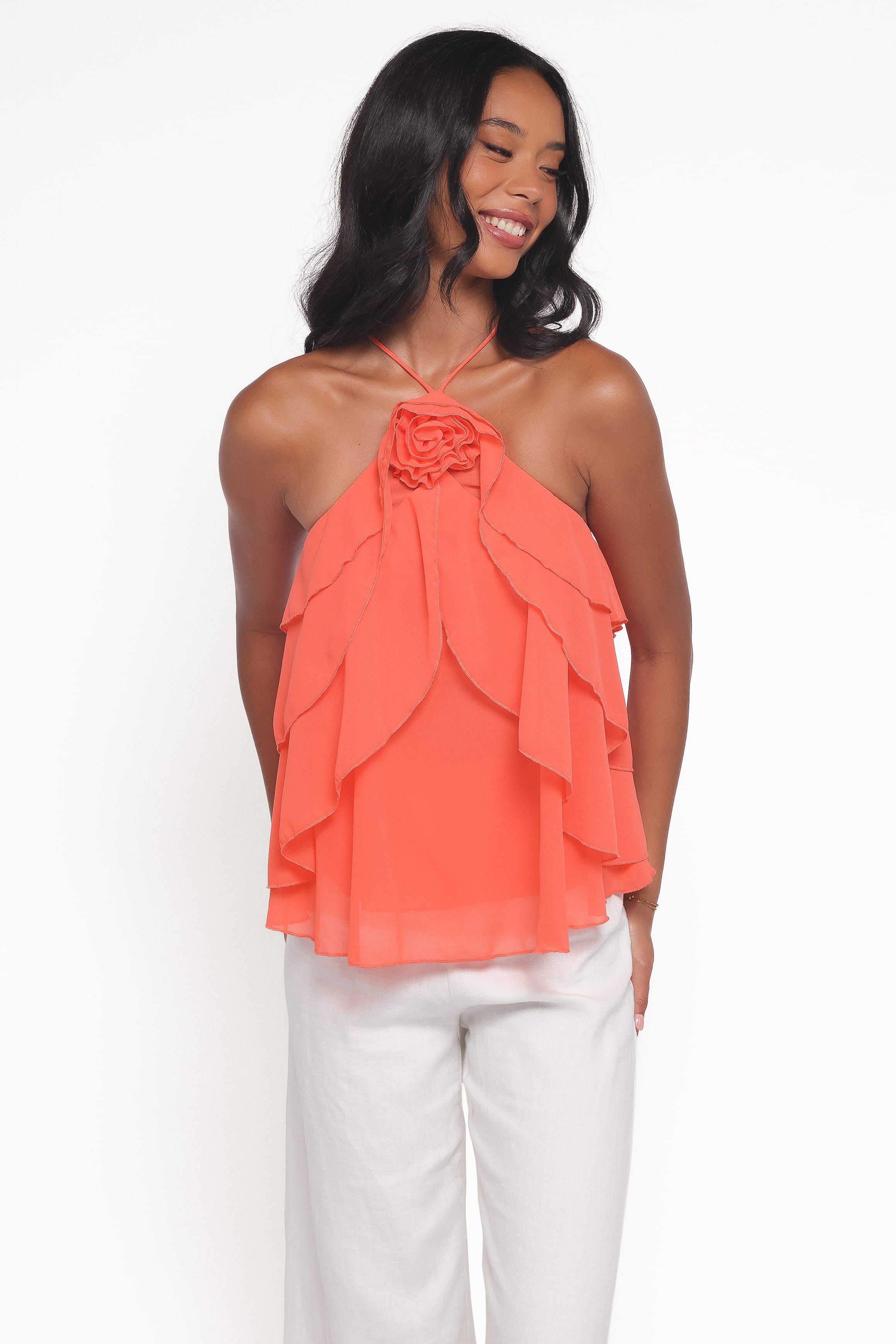 Zorina Halter Neck Chiffon Top - Sherbert