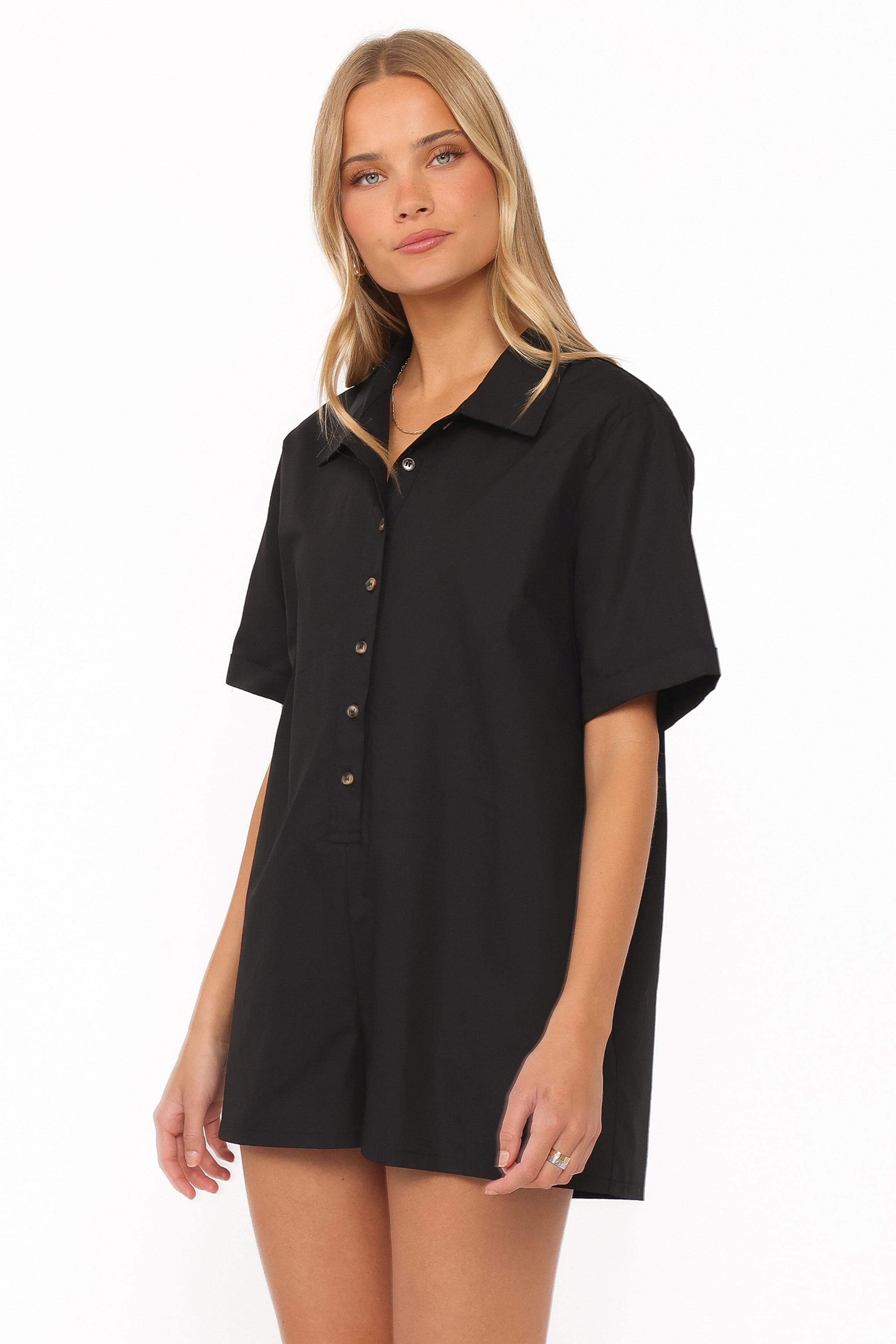 Calypso Button Front Romper - Black