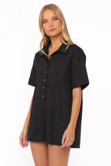 Calypso Button Front Romper - Black