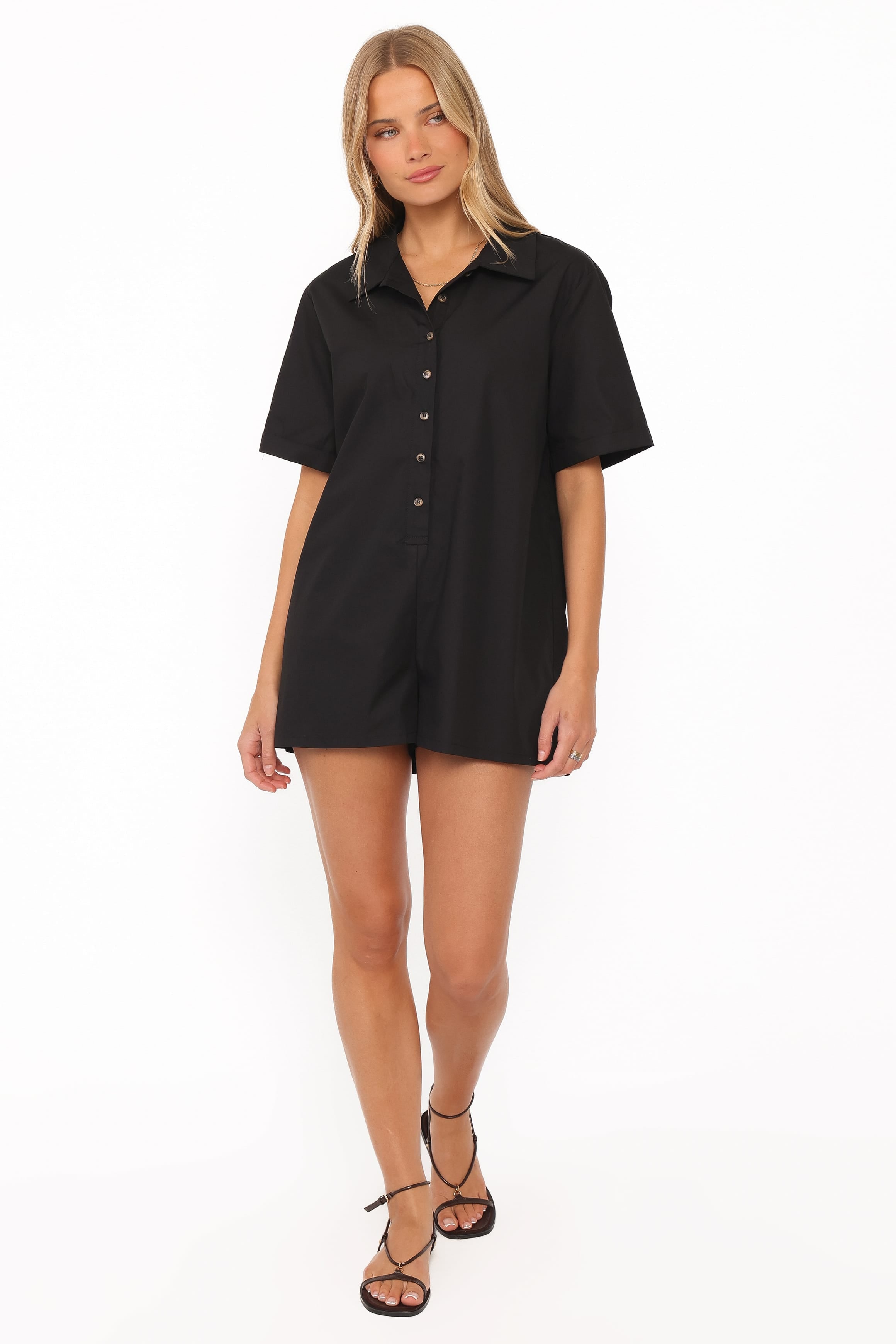 Calypso Button Front Romper - Black