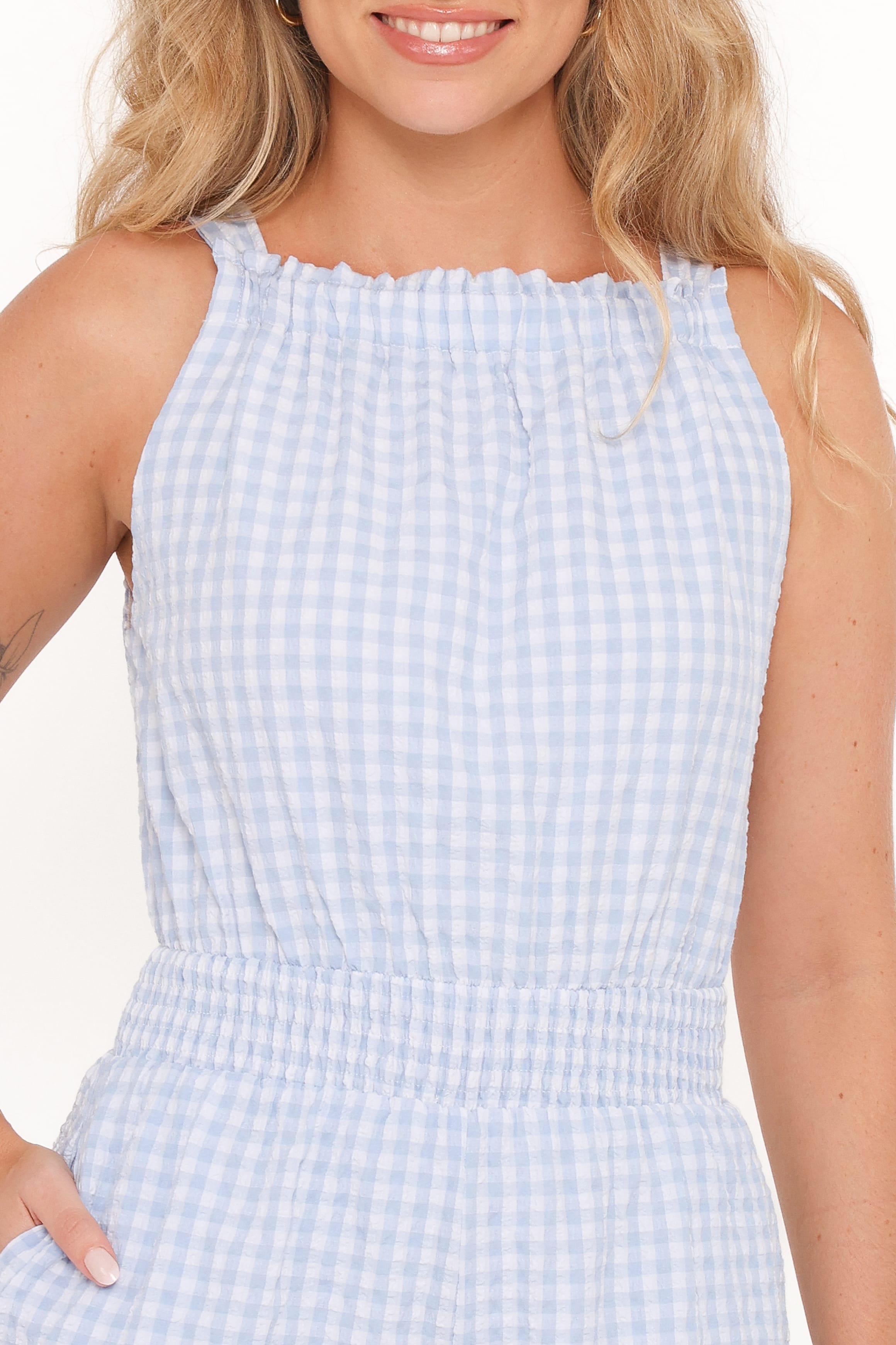 Felicity Romper - Blue Gingham