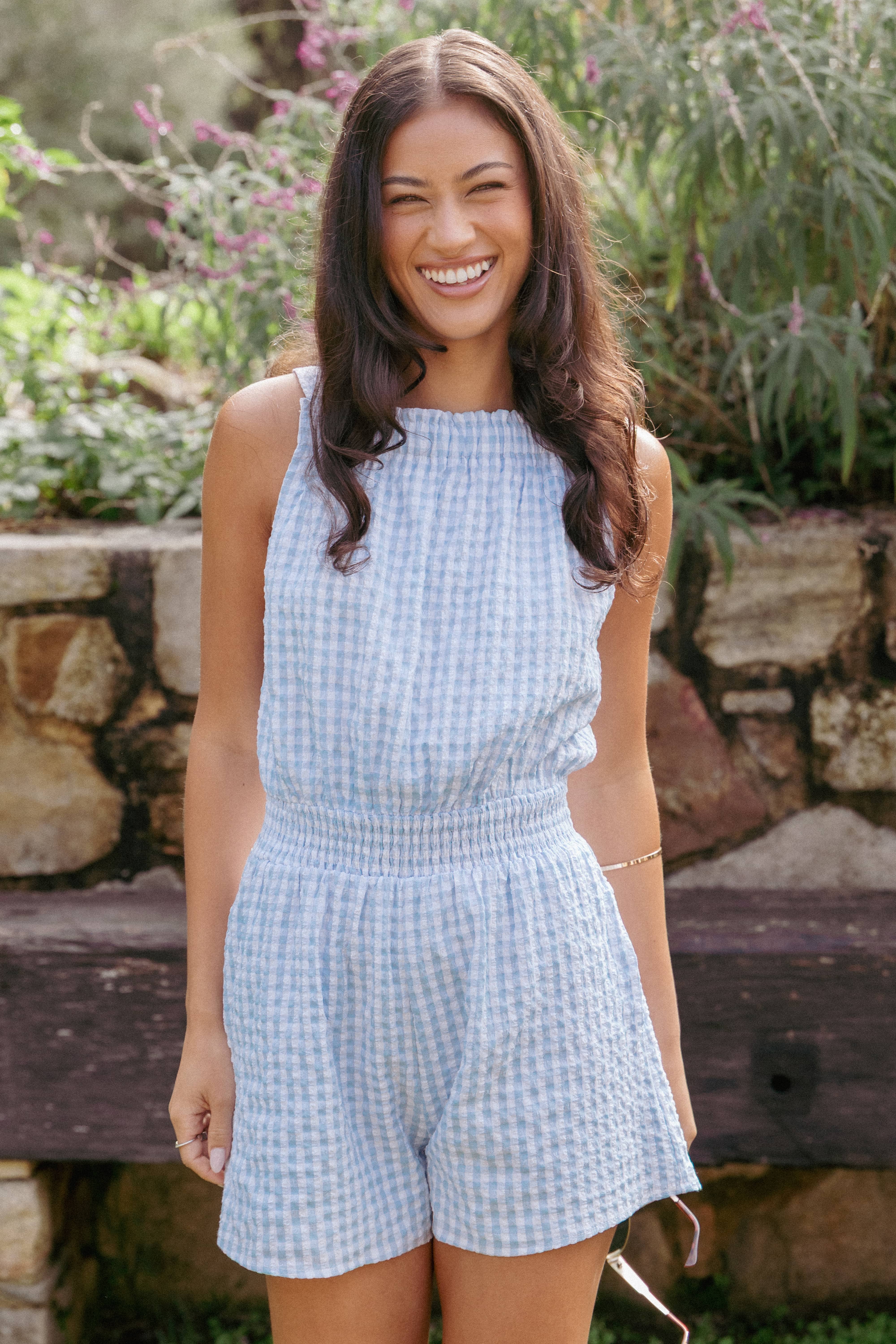 Felicity Romper - Blue Gingham