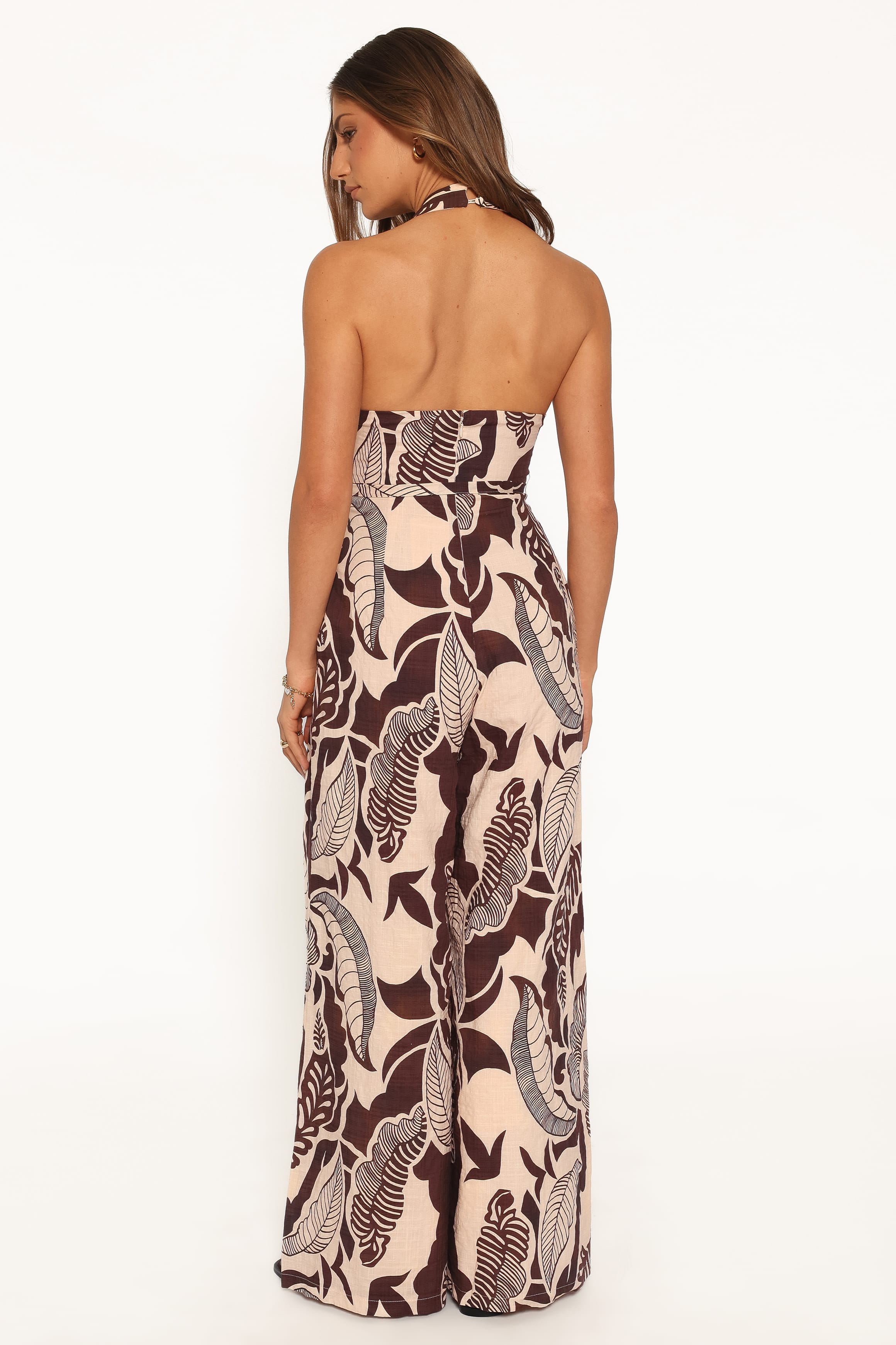 Kehlani Halterneck Jumpsuit - Brown Floral