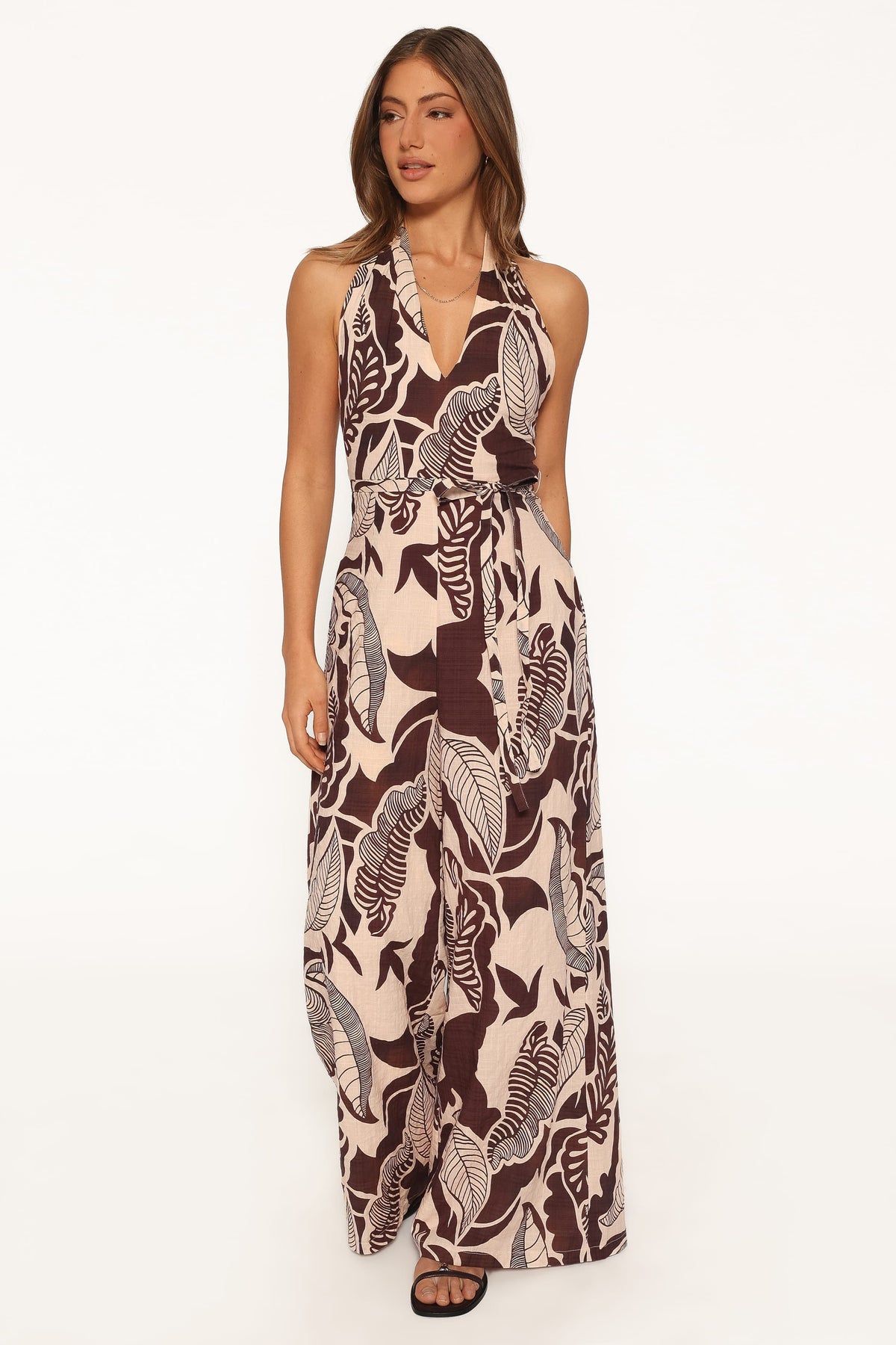 Kehlani Halterneck Jumpsuit - Brown Floral