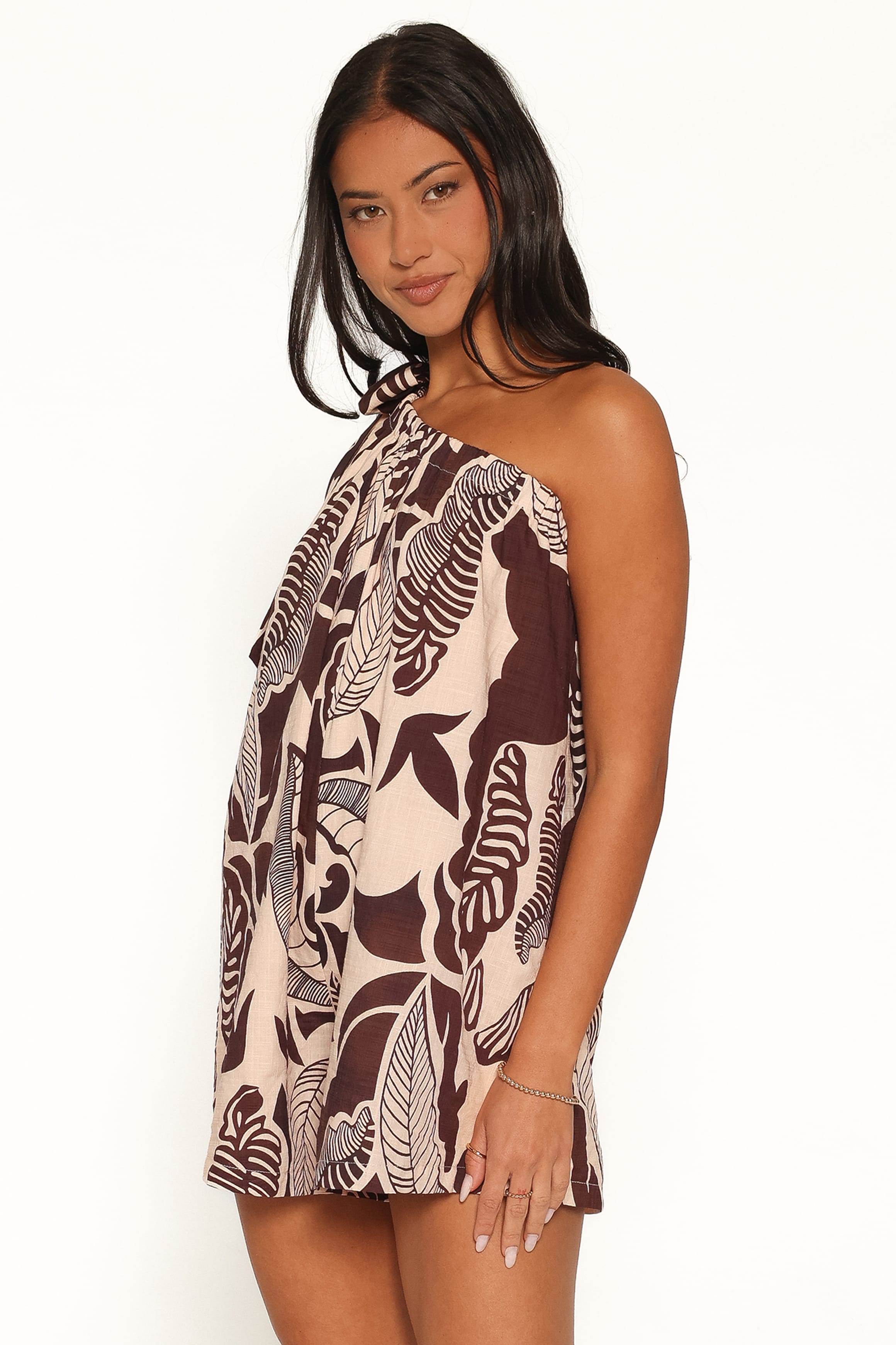 Miffy One Shoulder Romper - Brown Floral