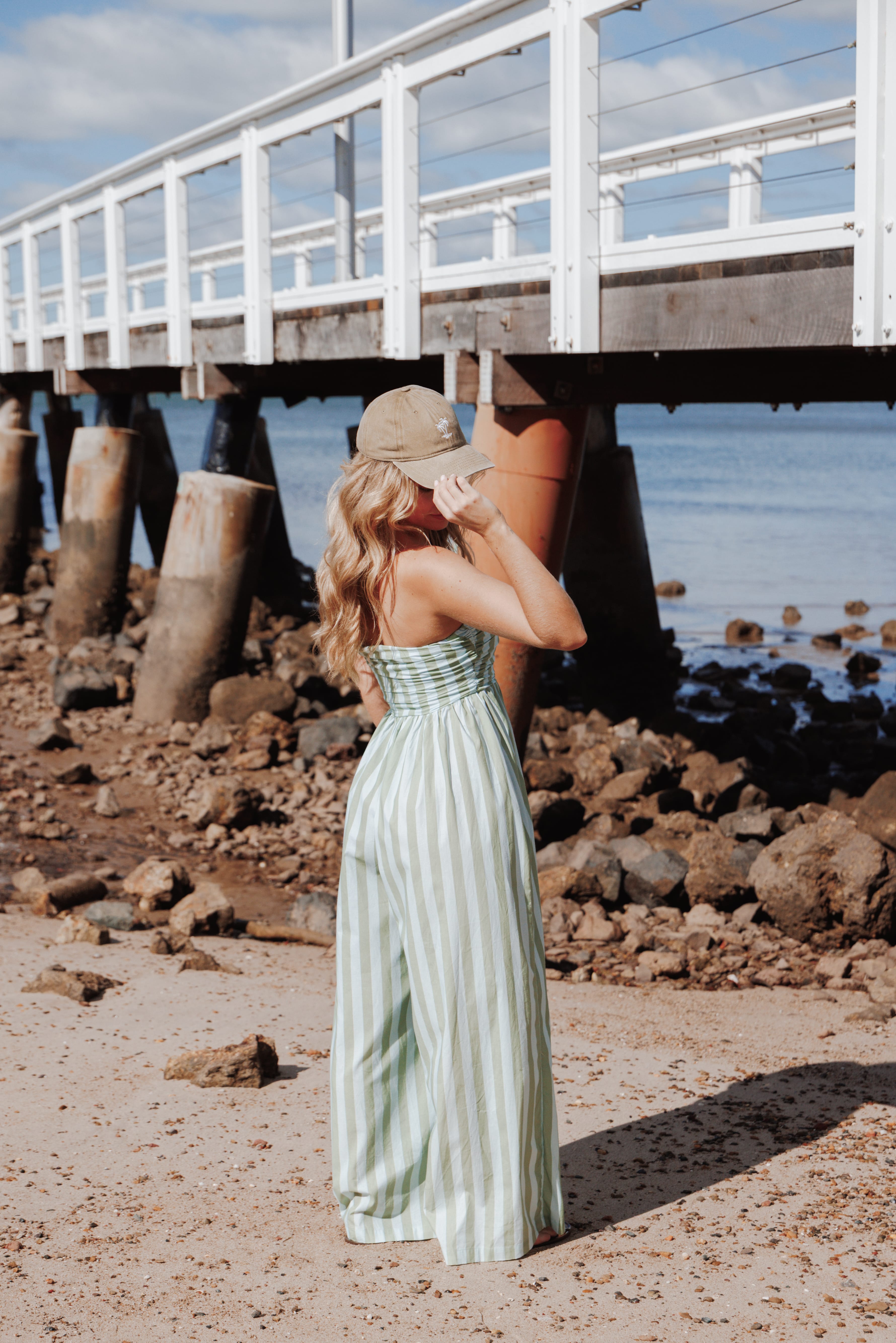 Paige Strapless Jumpsuit - Blue/Green Stripe