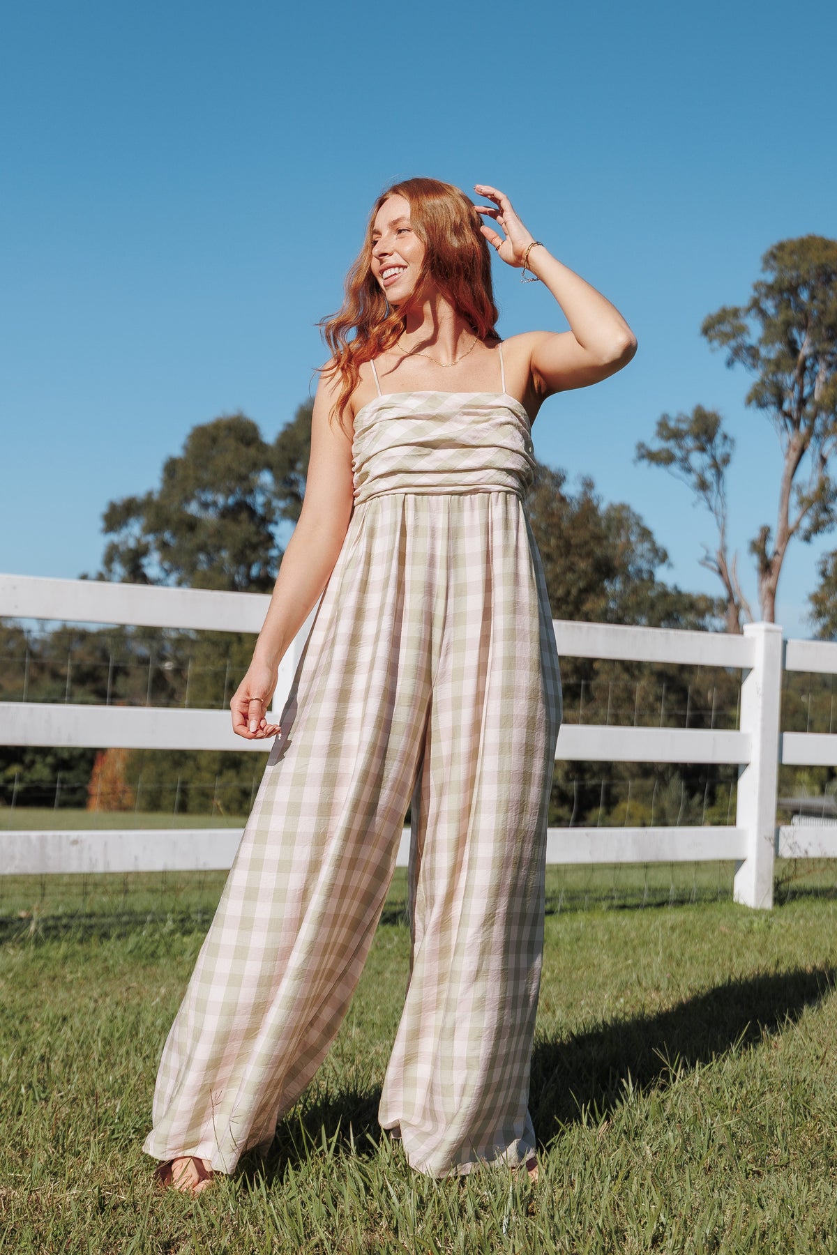 Pricilla Jumpsuit - Green/Pink Gingham