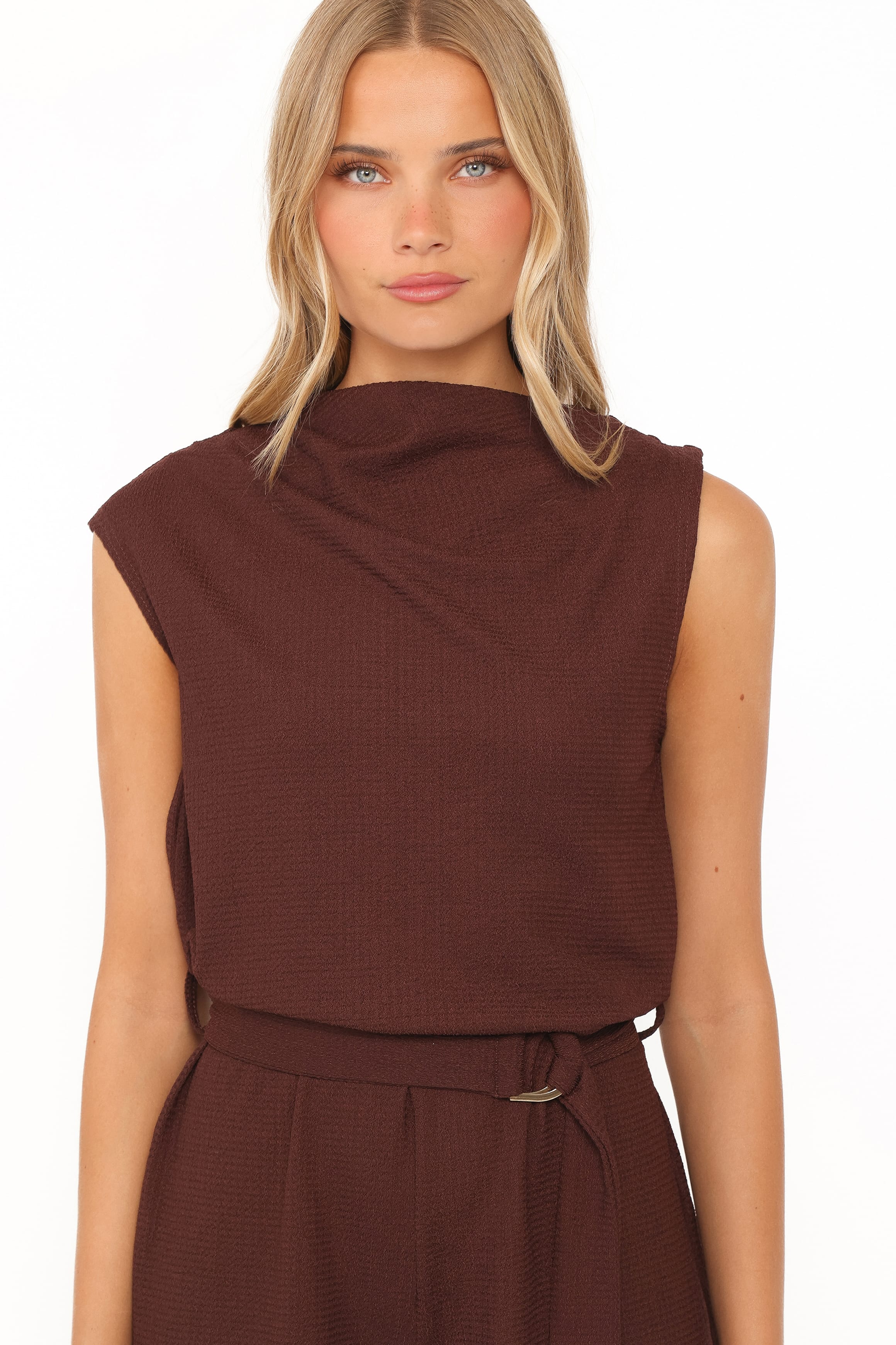 Zaia Belted Knit Romper - Chocolate Brown