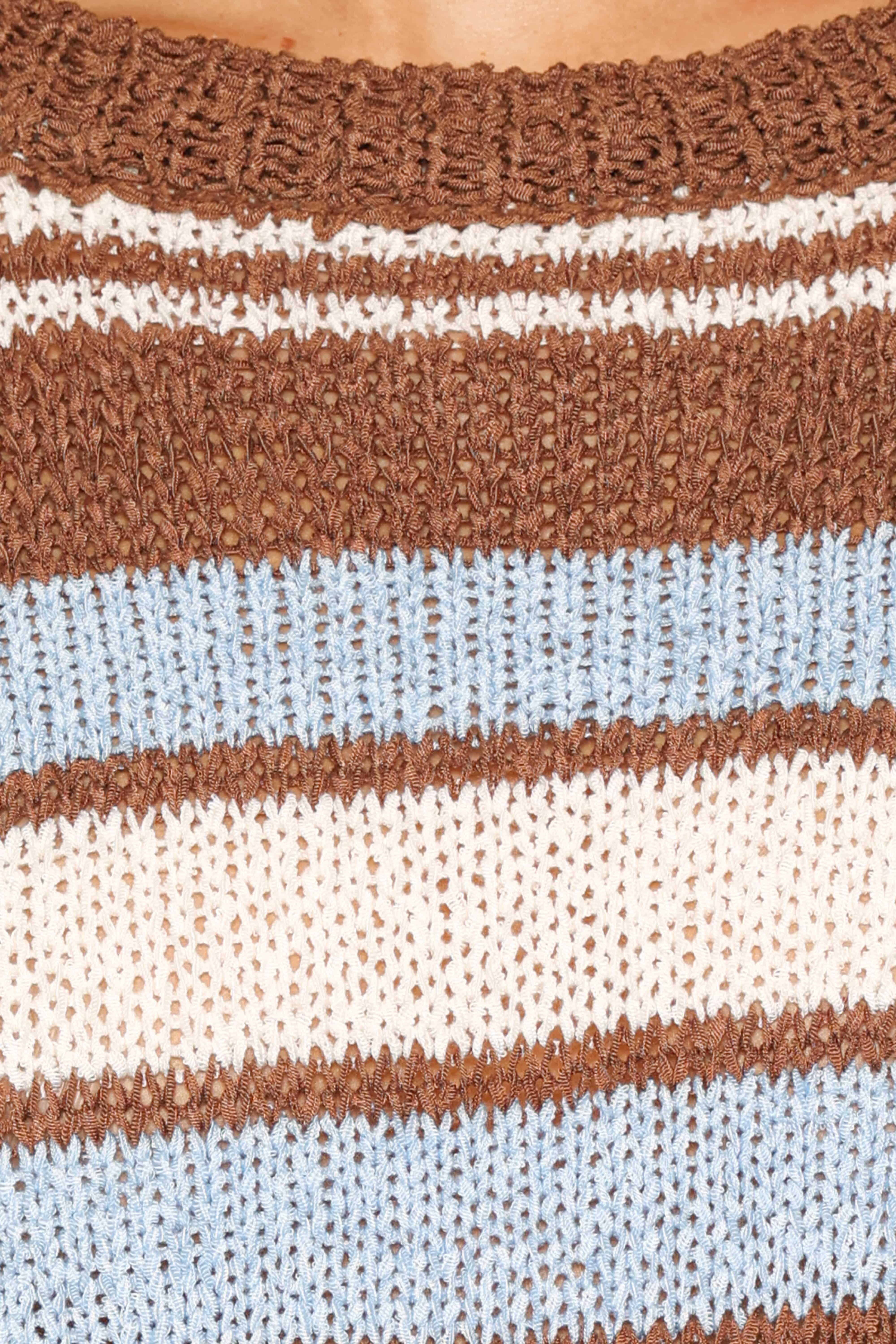 Aisling Knitted Short Set - Blue Brown Stripe