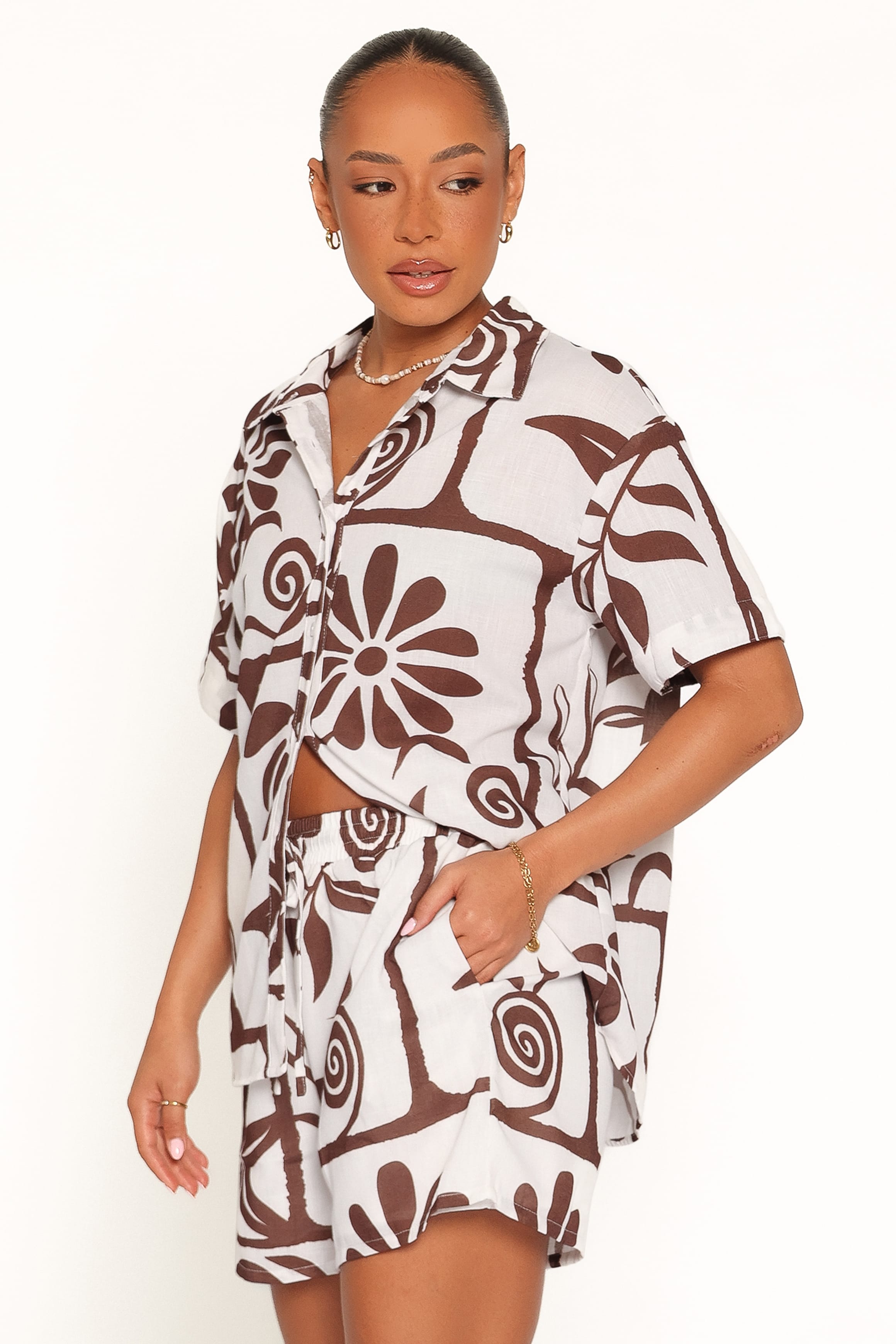 Helga Short Set - Brown White