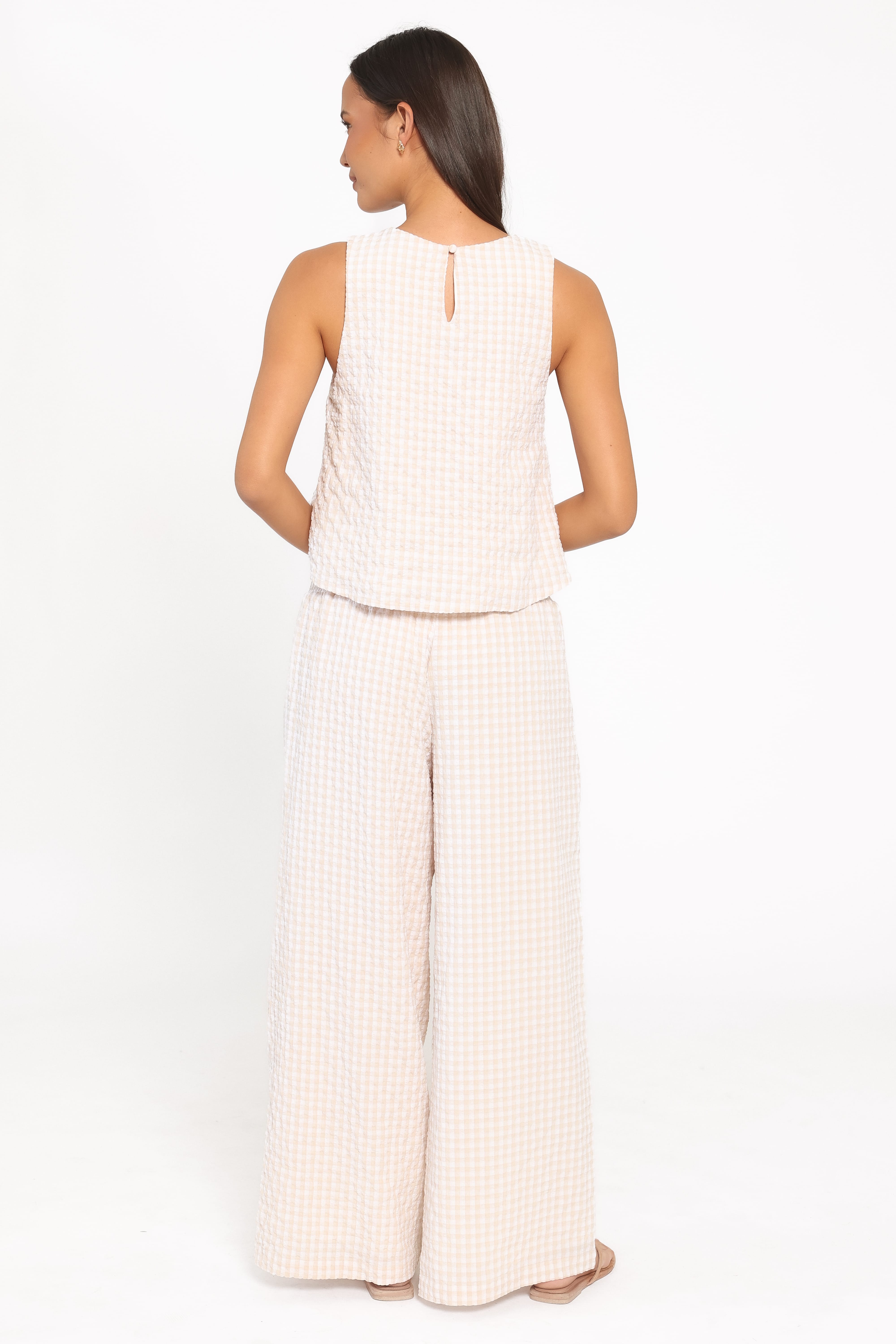 Jillian Smocked Pant Set - Beige Gingham