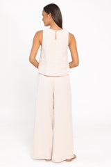 Jillian Smocked Pant Set - Beige Gingham