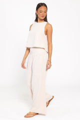 Jillian Smocked Pant Set - Beige Gingham