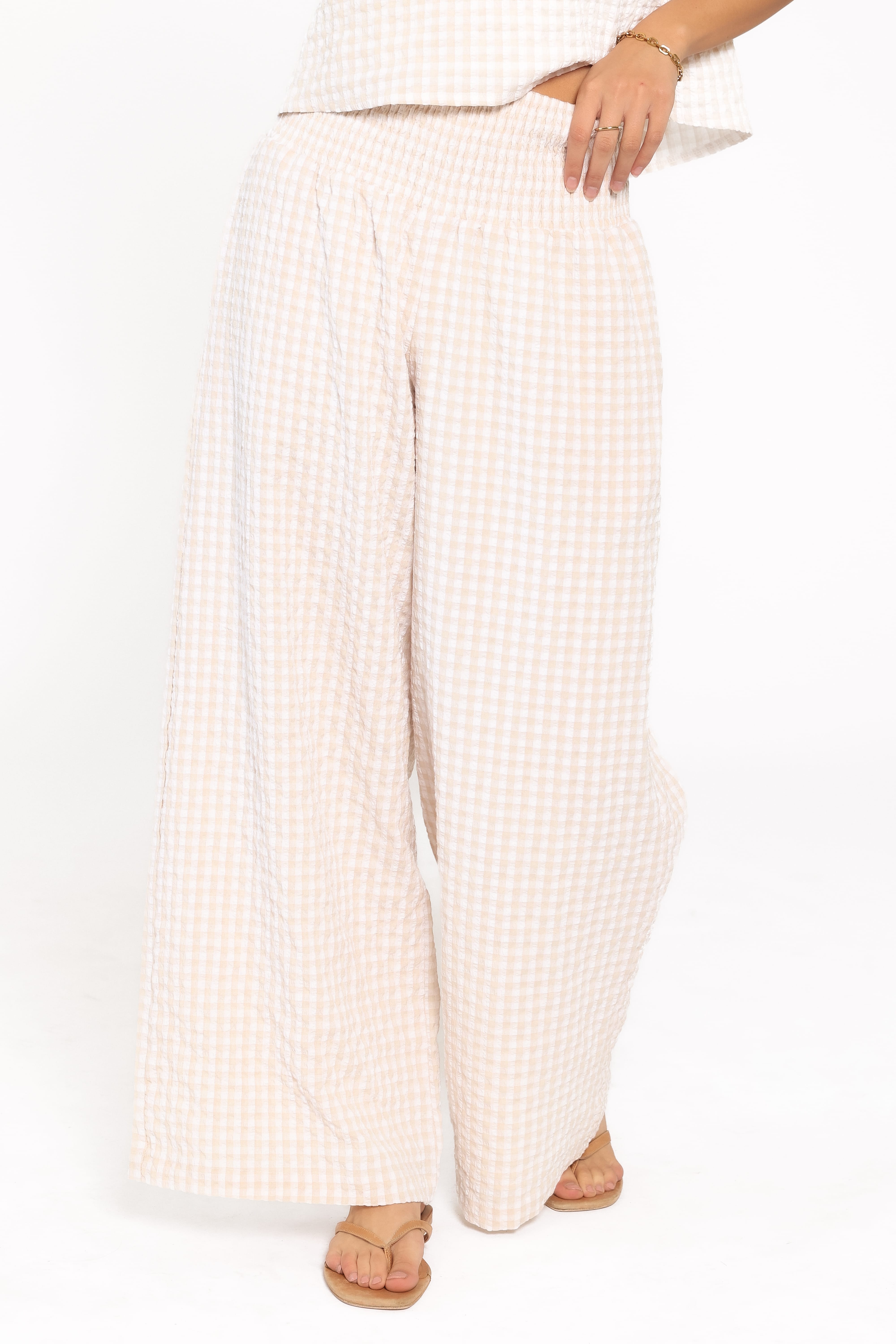Jillian Smocked Pant Set - Beige Gingham