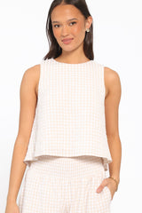 Jillian Smocked Pant Set - Beige Gingham