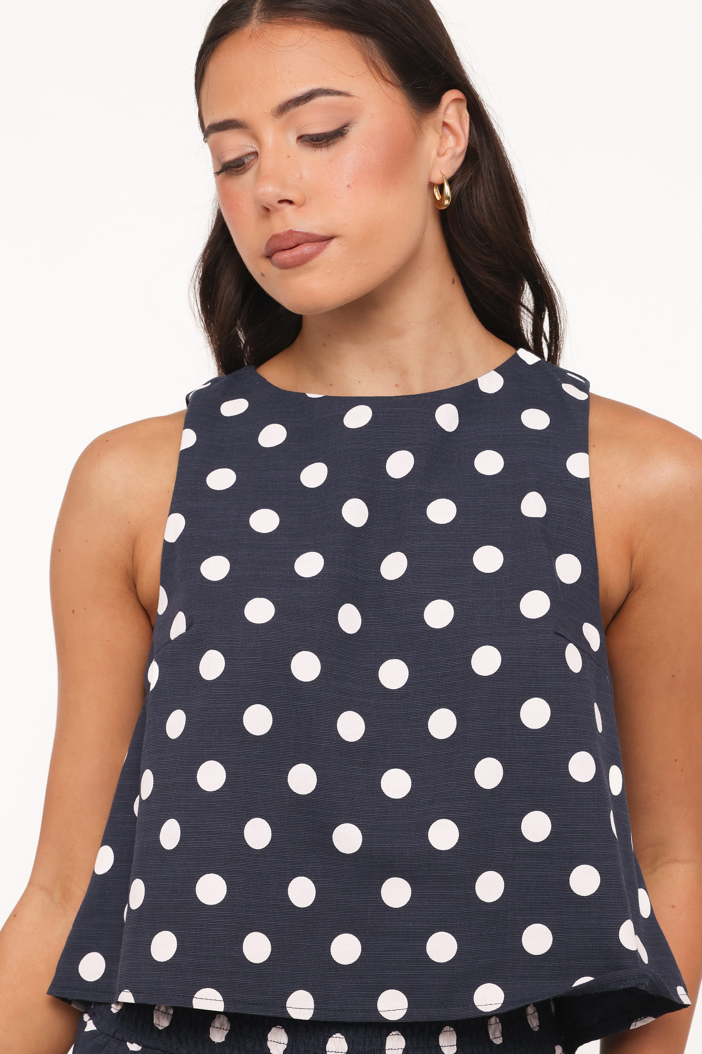 Jillian Smocked Pant Set - Navy Polka Dot