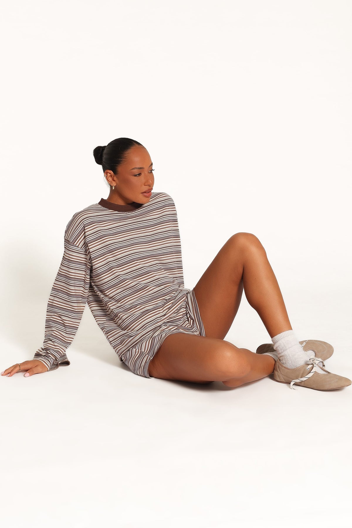 Silvia Knit Short Set - Chocolate Brown Stripe