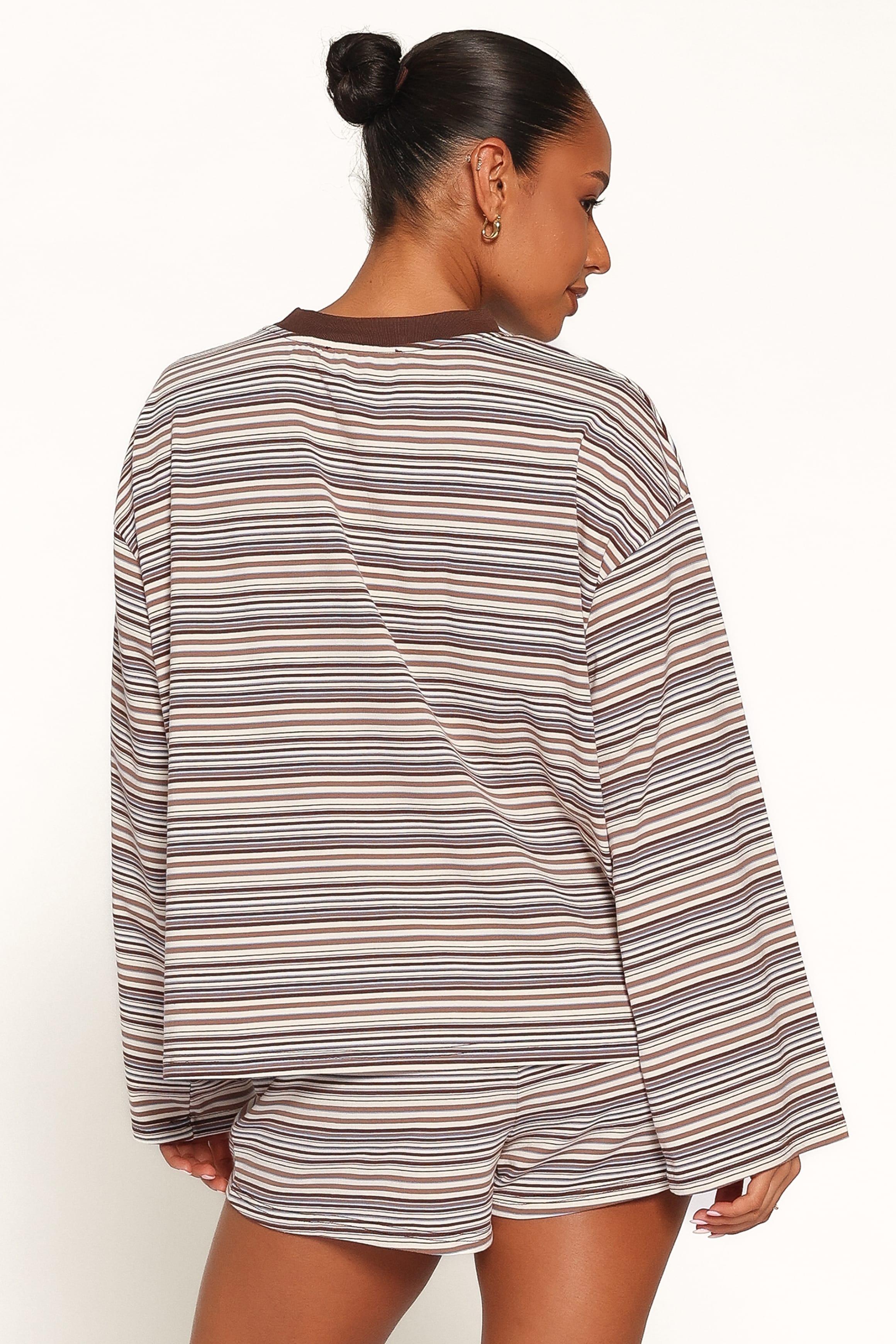 Silvia Knit Short Set - Chocolate Brown Stripe