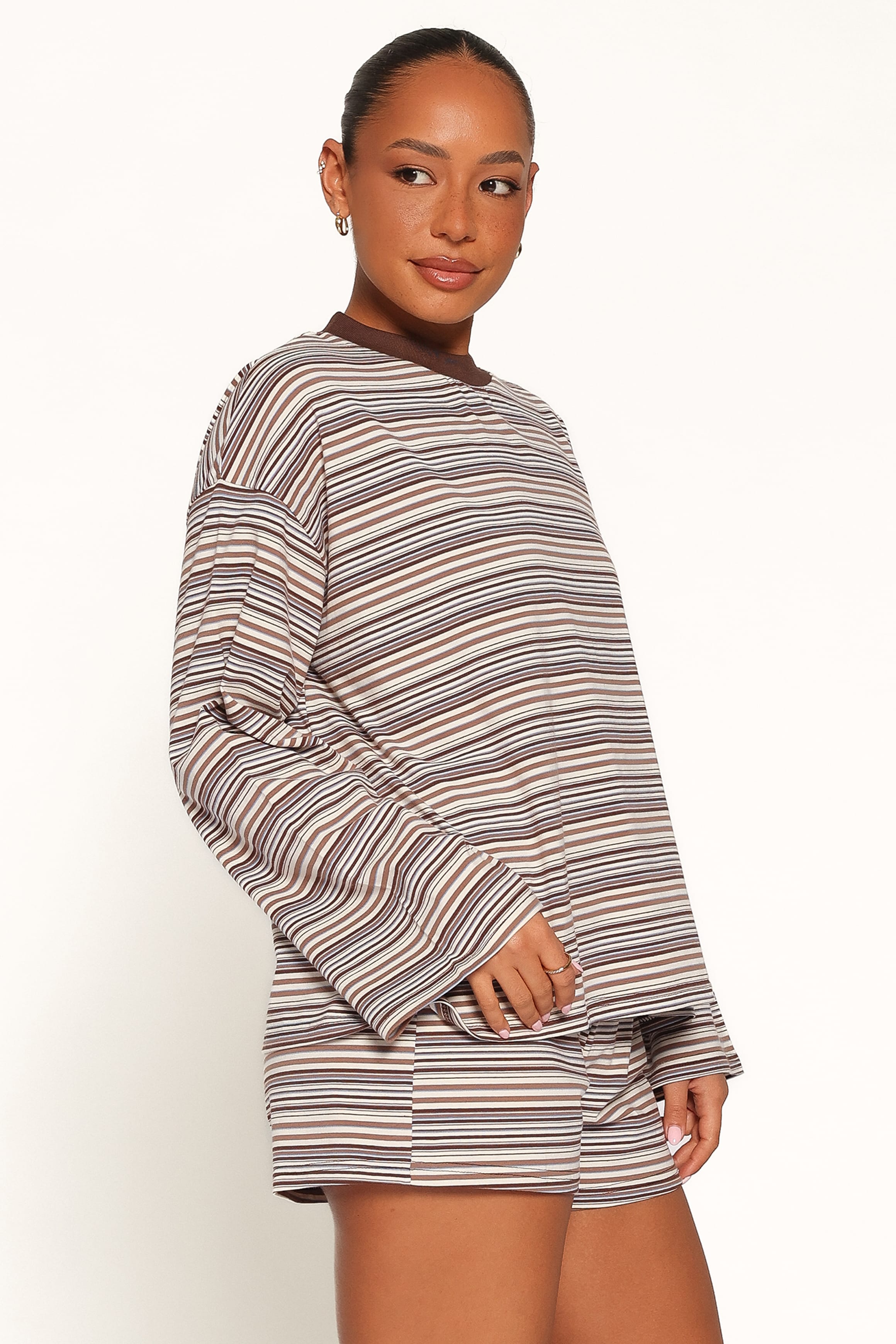 Silvia Knit Short Set - Chocolate Brown Stripe