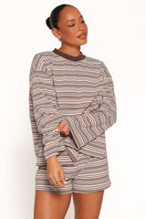 Silvia Knit Short Set - Chocolate Brown Stripe