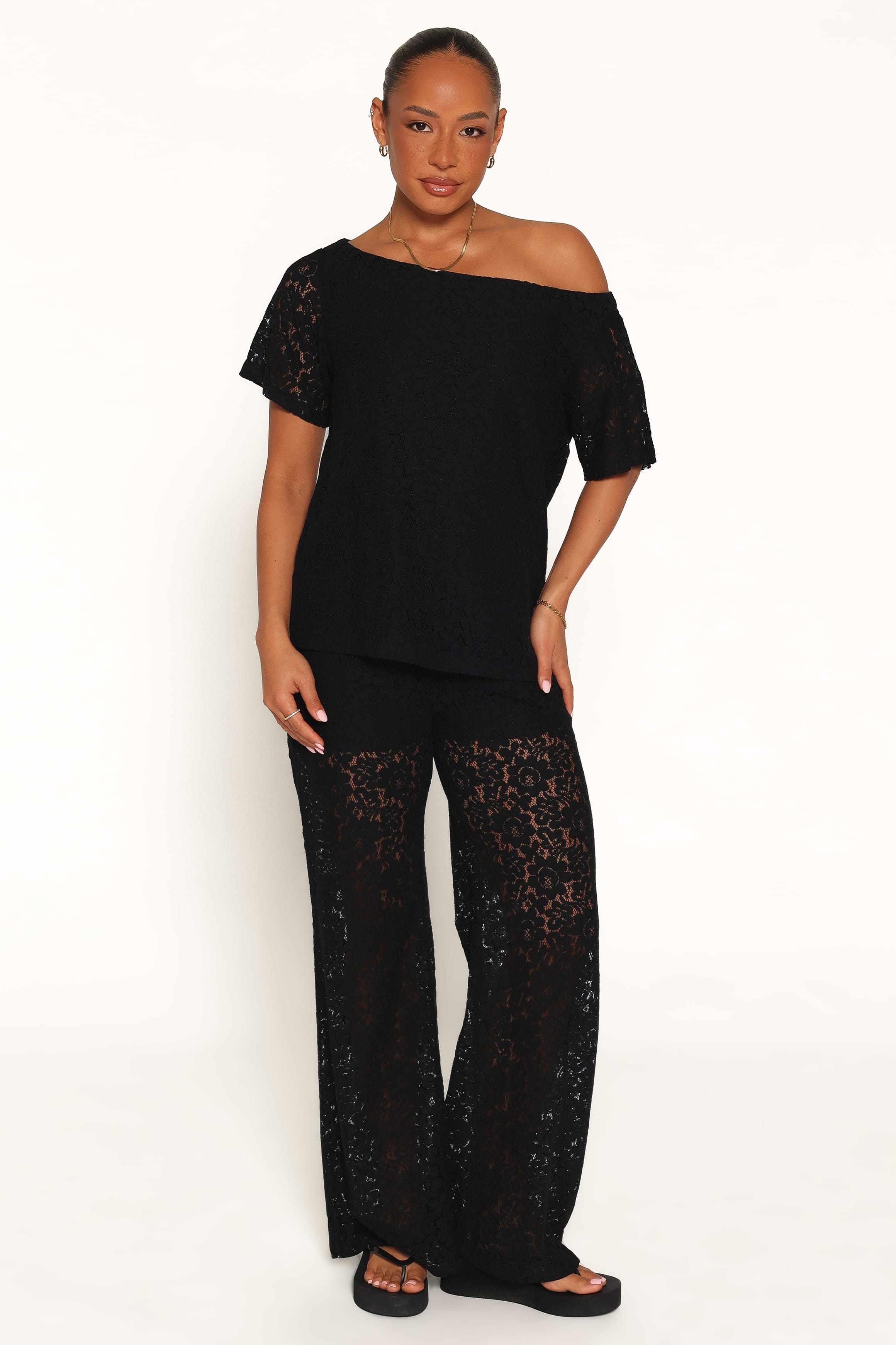 Tucker Lace Pant Set - Black