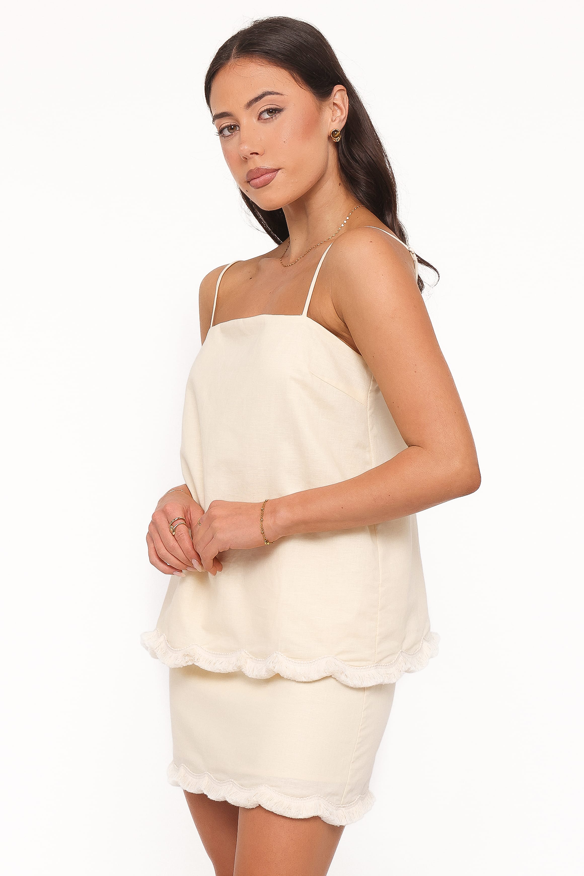 Venate Scallop Skirt Set - Yellow