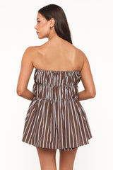 Willoughby Strapless Short Set - Chocolate Blue Stripe
