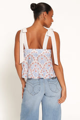 Aver Flounce Top - White Blue