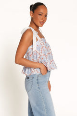 Aver Flounce Top - White Blue