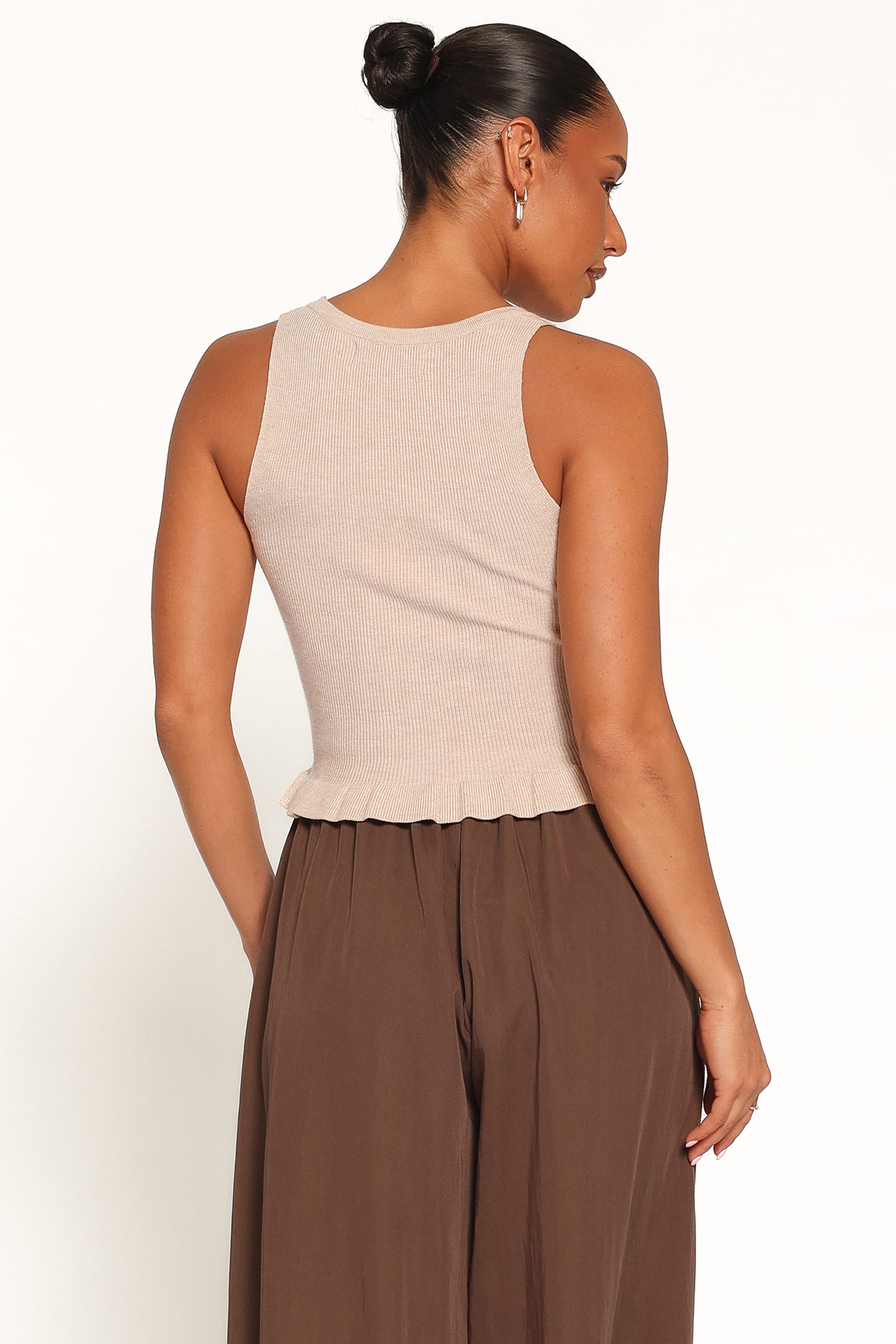 Berenice Ruffle Hem Knitted Top - Beige