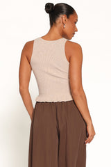 Berenice Ruffle Hem Knitted Top - Beige